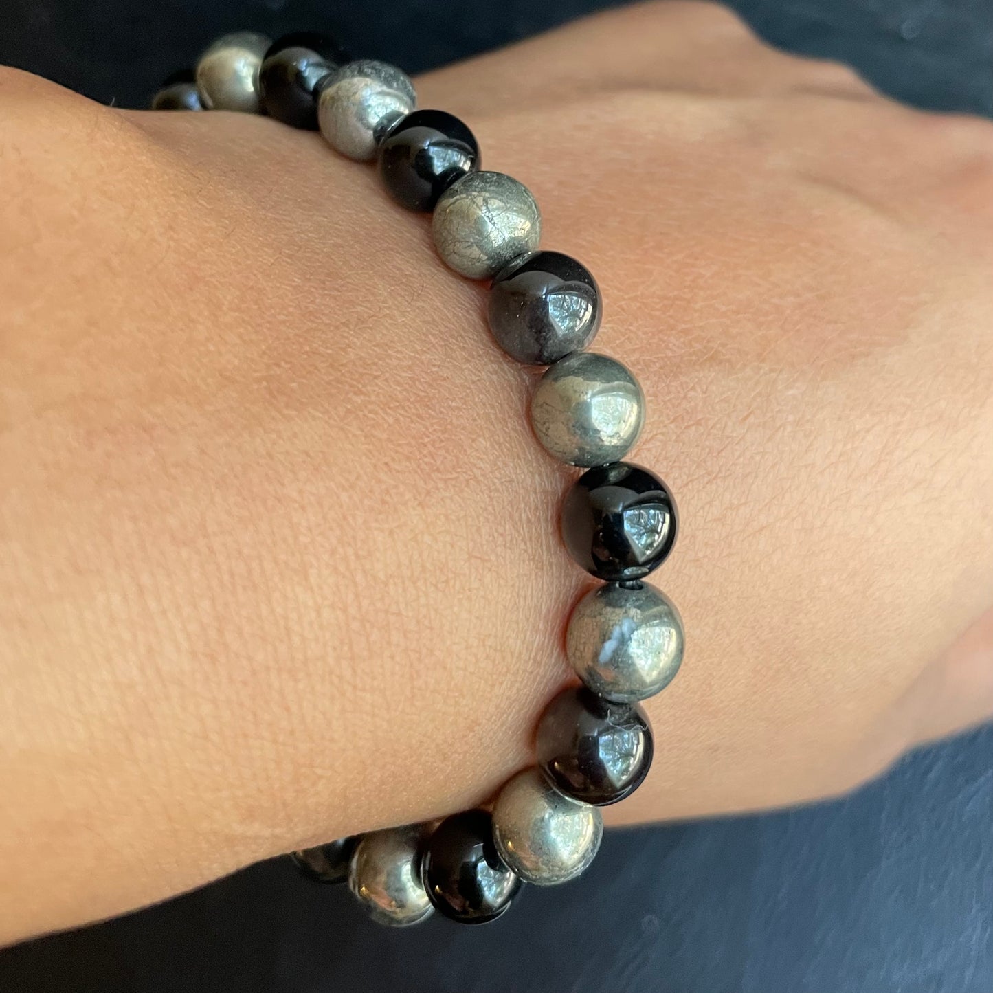 Pyrite and Obsidian 8mm