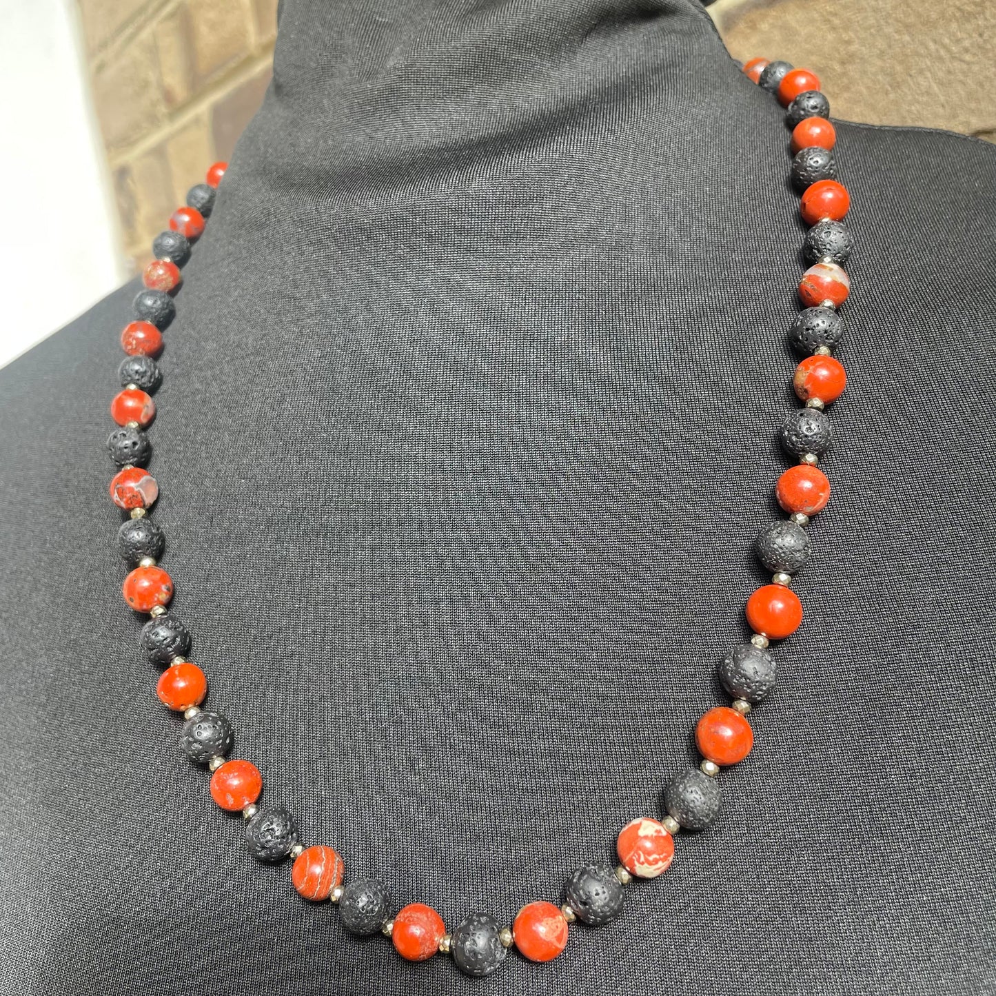 Red Jasper + Lava Stone 8mm gold accents
