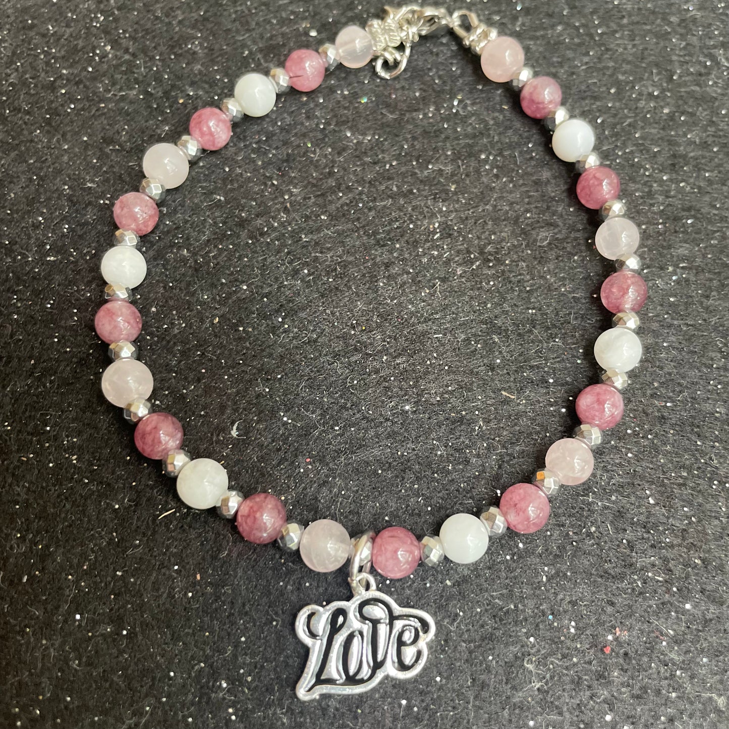 Lepidolite, Moonstone and Rose Quartz Anklet