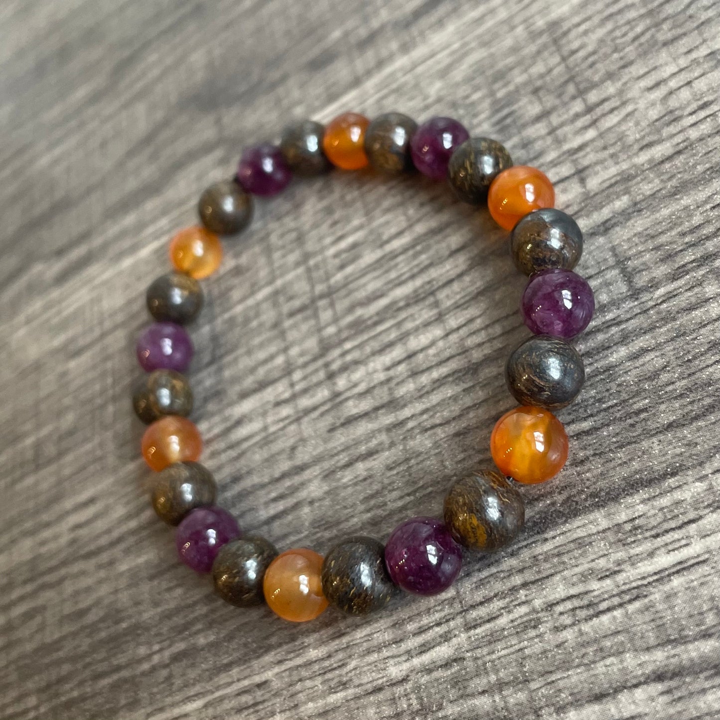 Bronzite, Carnelian, Lepidolite 8mm