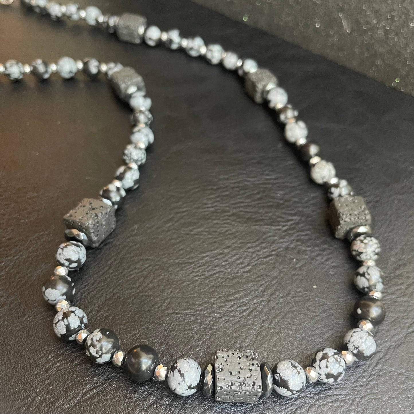 Snowflake Obsidian and Lava Stone 24 inch