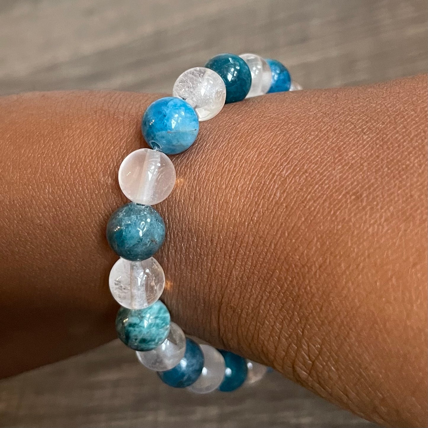 Clear Quartz + Blue Apatite 8mm