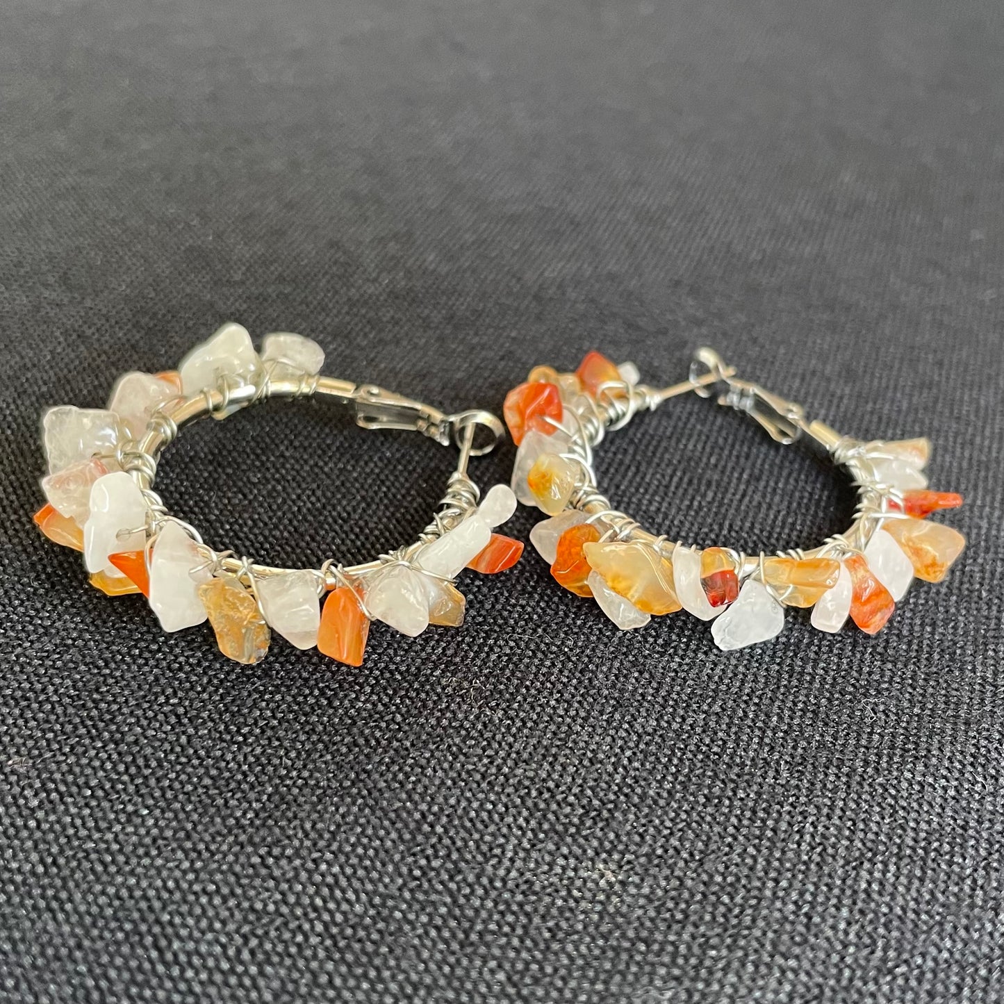 Carnelian and Rose Quartz chip hoops