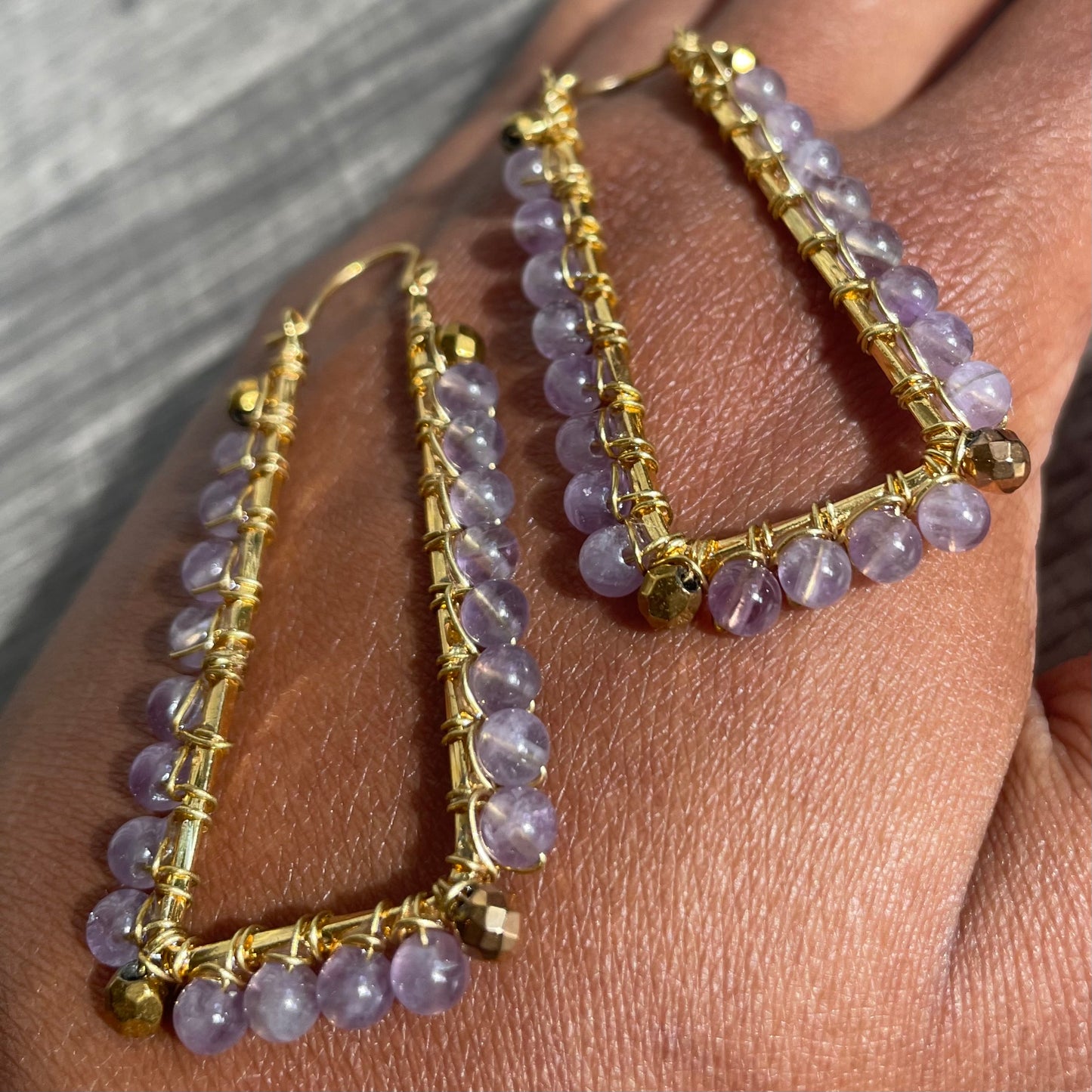 Amethyst Rectangular Hoops