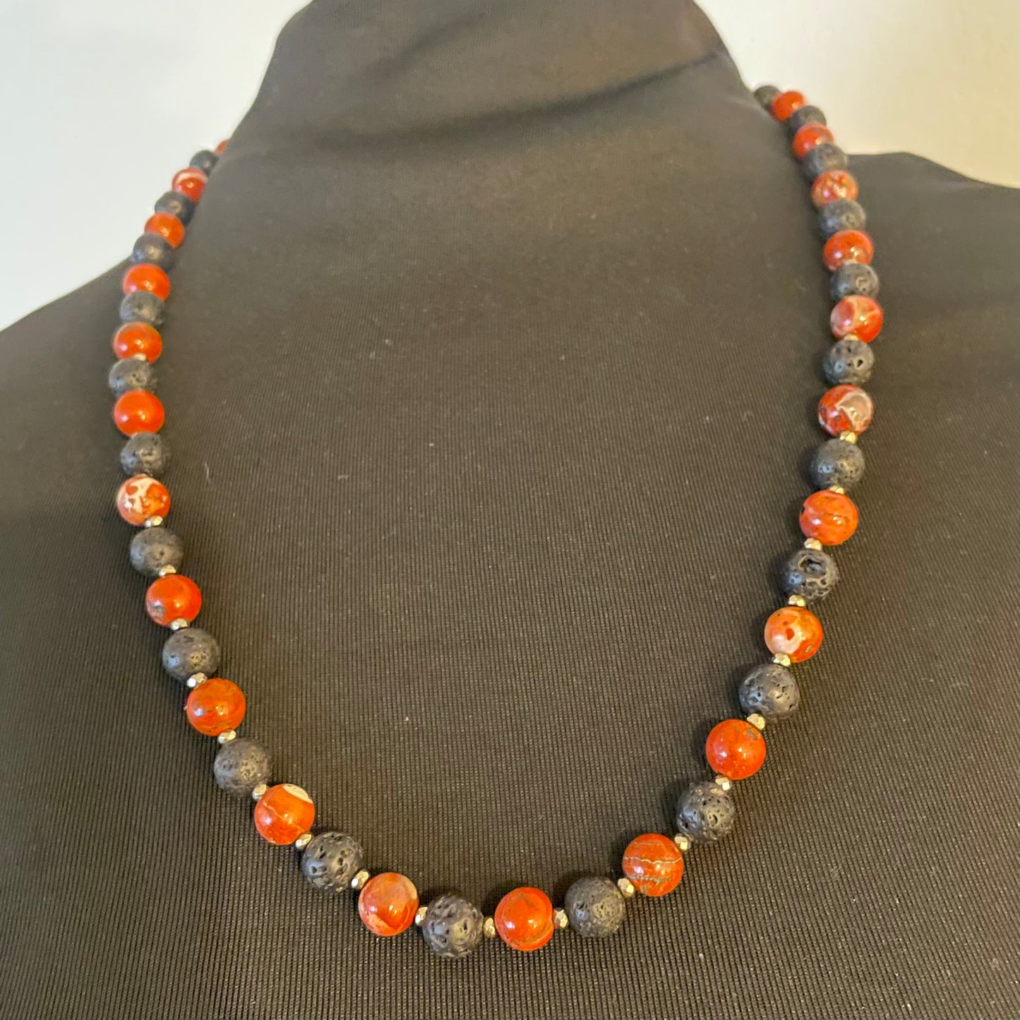 Red Jasper + Lava Stone 8mm gold accents