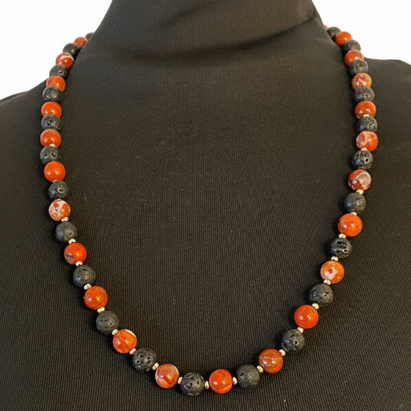 Red Jasper + Lava Stone 8mm gold accents