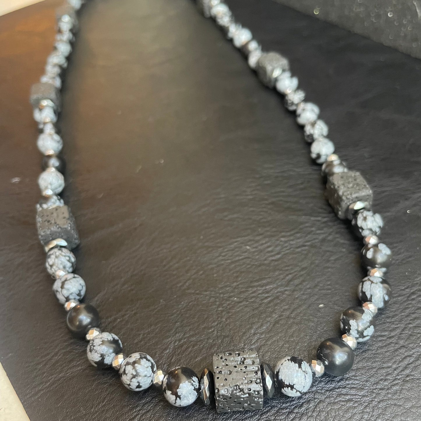 Snowflake Obsidian and Lava Stone 24 inch