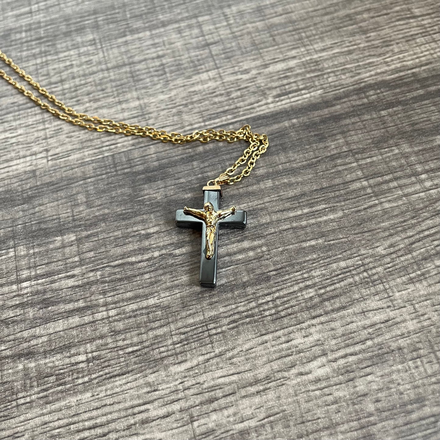 Hematite Jesus Cross