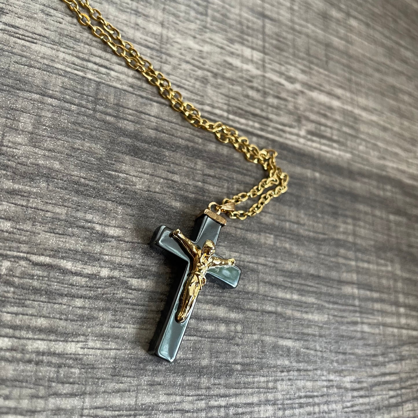 Hematite Jesus Cross