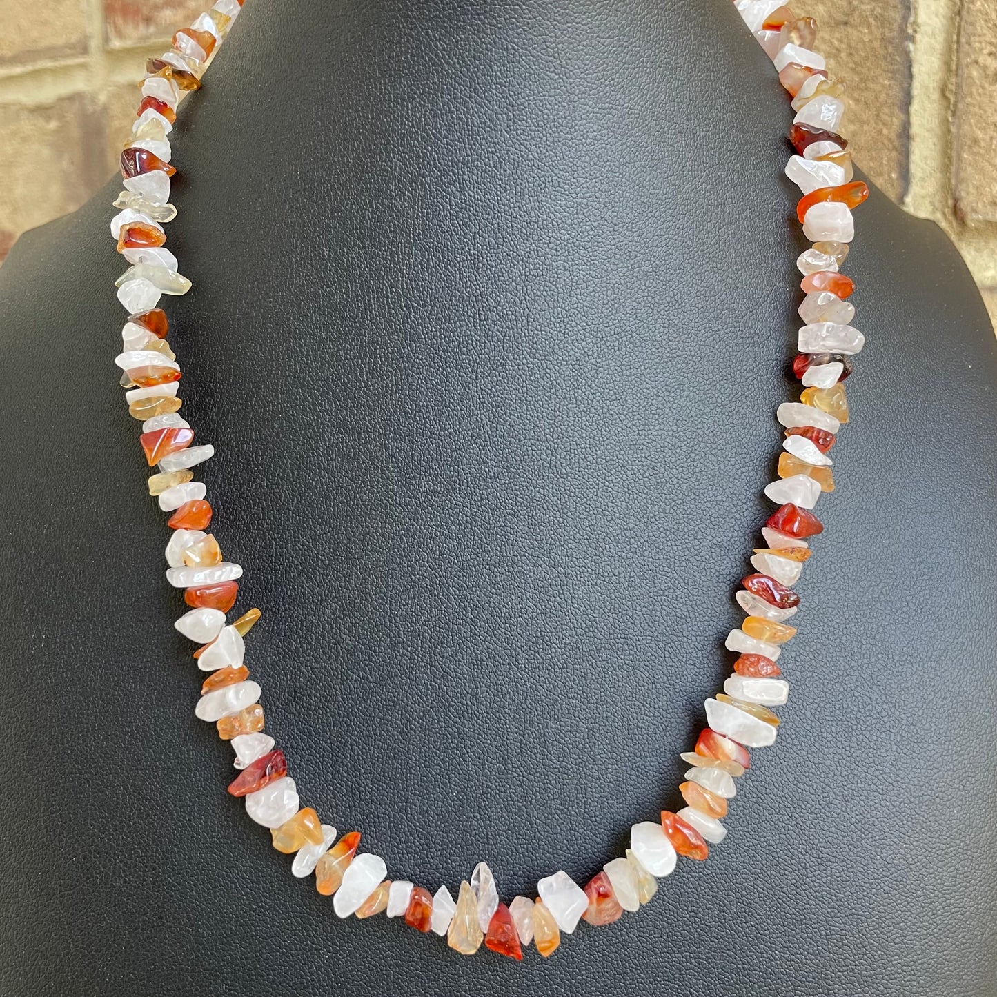Carnelian and Rose Quartz chip necklace