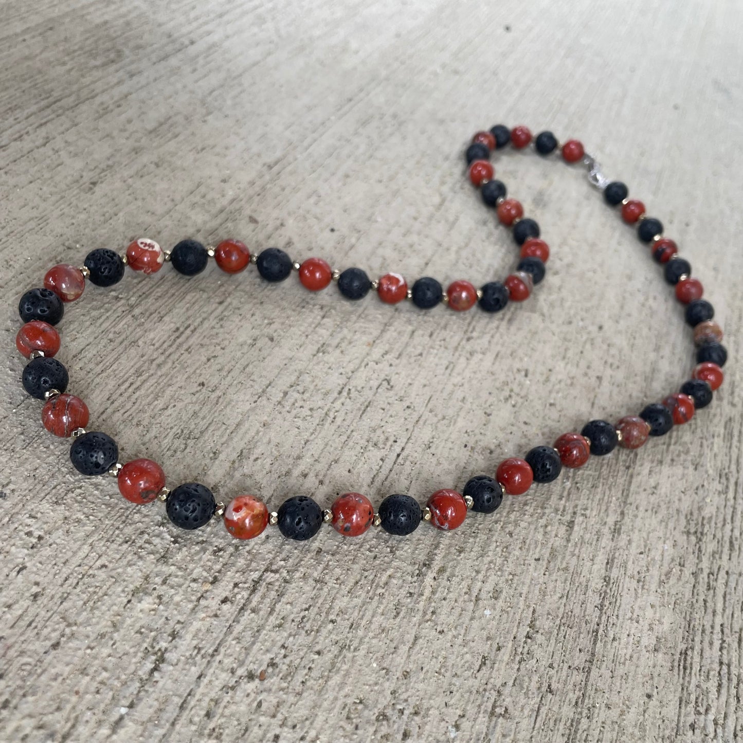 Red Jasper + Lava Stone 8mm gold accents