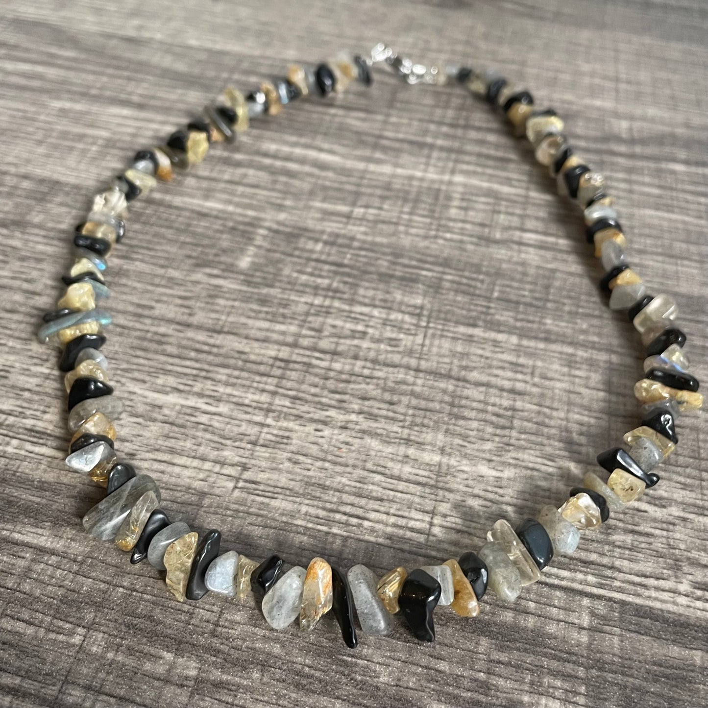 Obsidian, Labradorite, Golden Rutilated Quartz