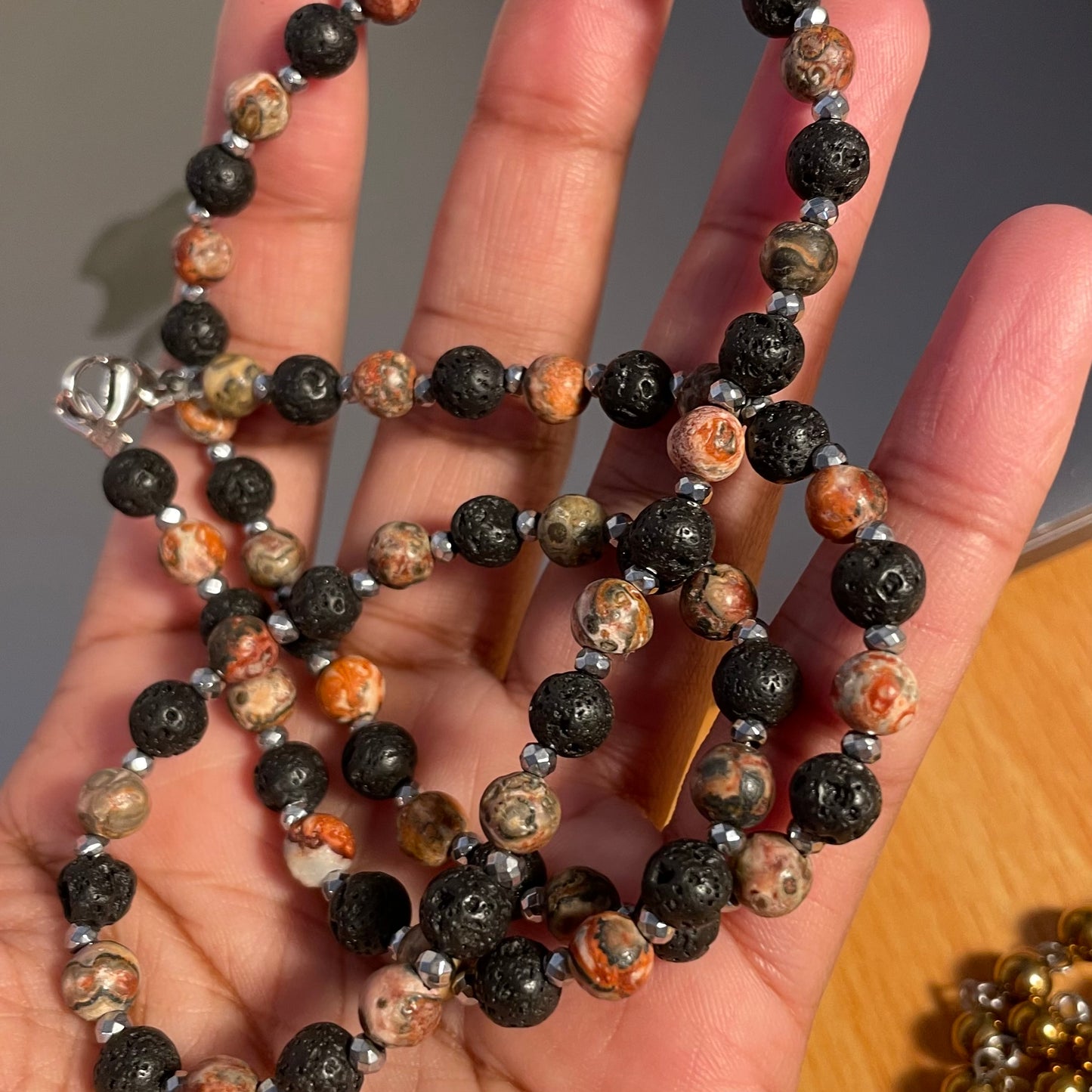 Leopard Skin Jasper + Lava Stone 6mm 24 inches