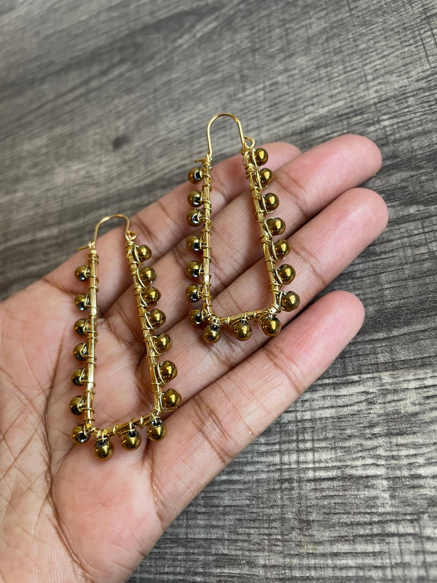Gold Hematite Rectangle Hoops
