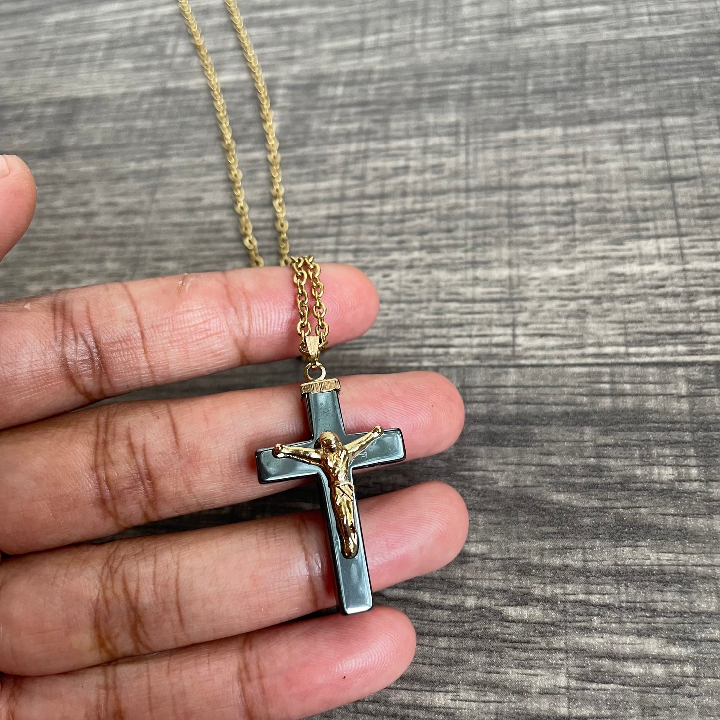 Hematite Jesus Cross