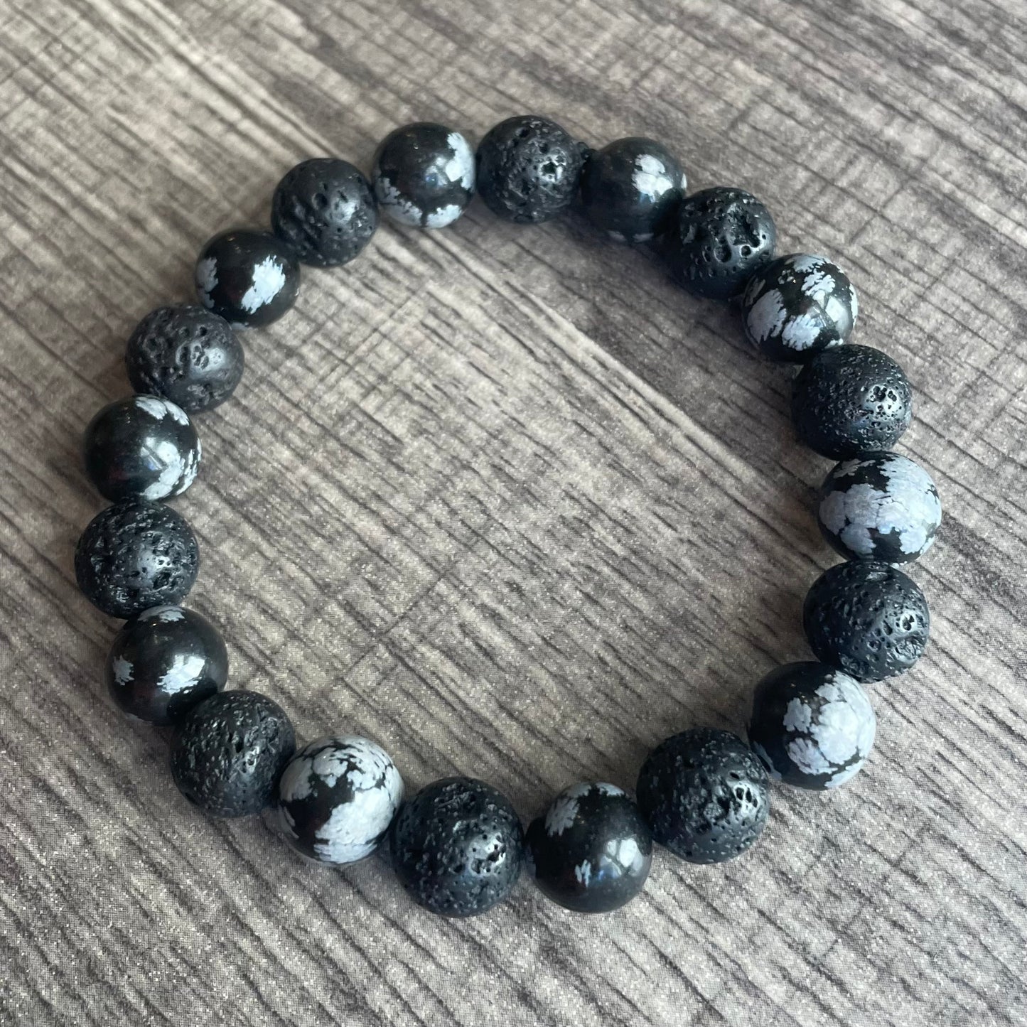 Snowflake Obsidian + Lava Stone 10mm