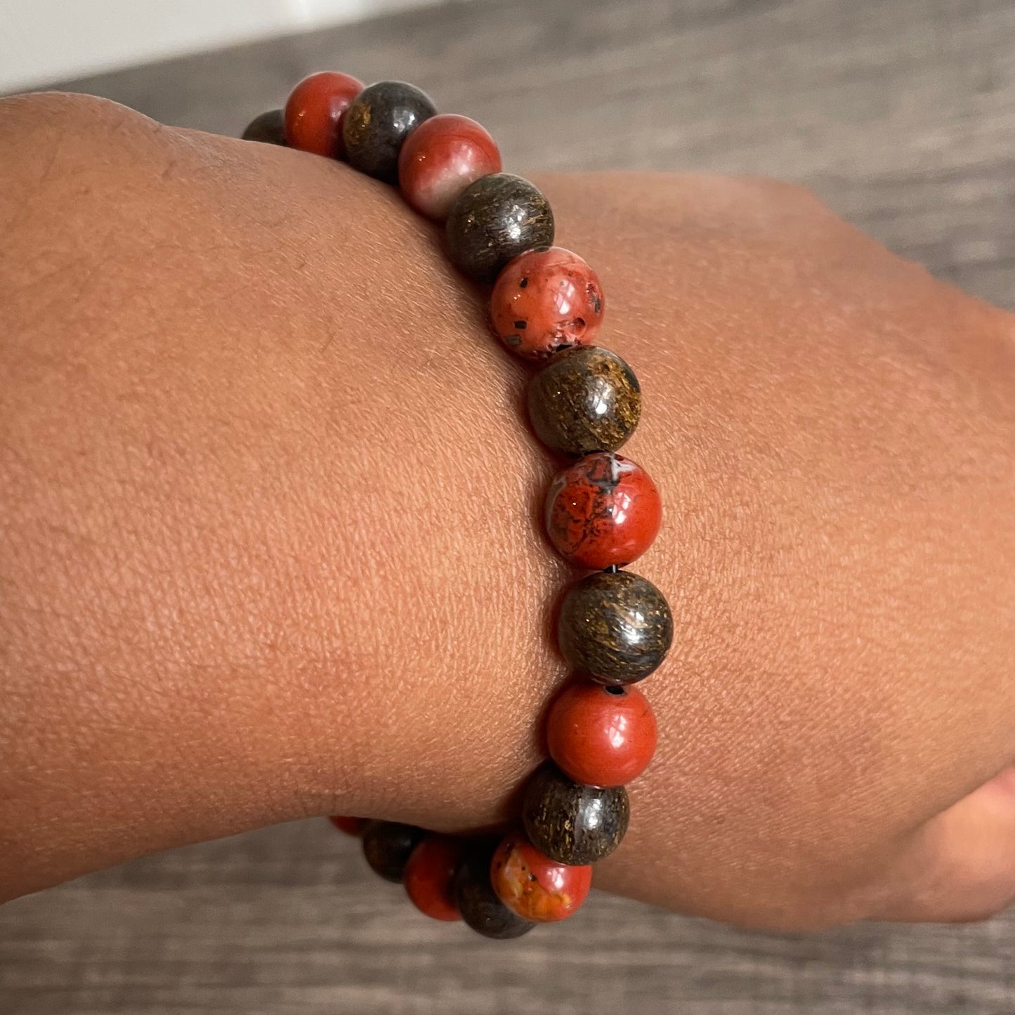 Red Jasper and Bronzite 8mm
