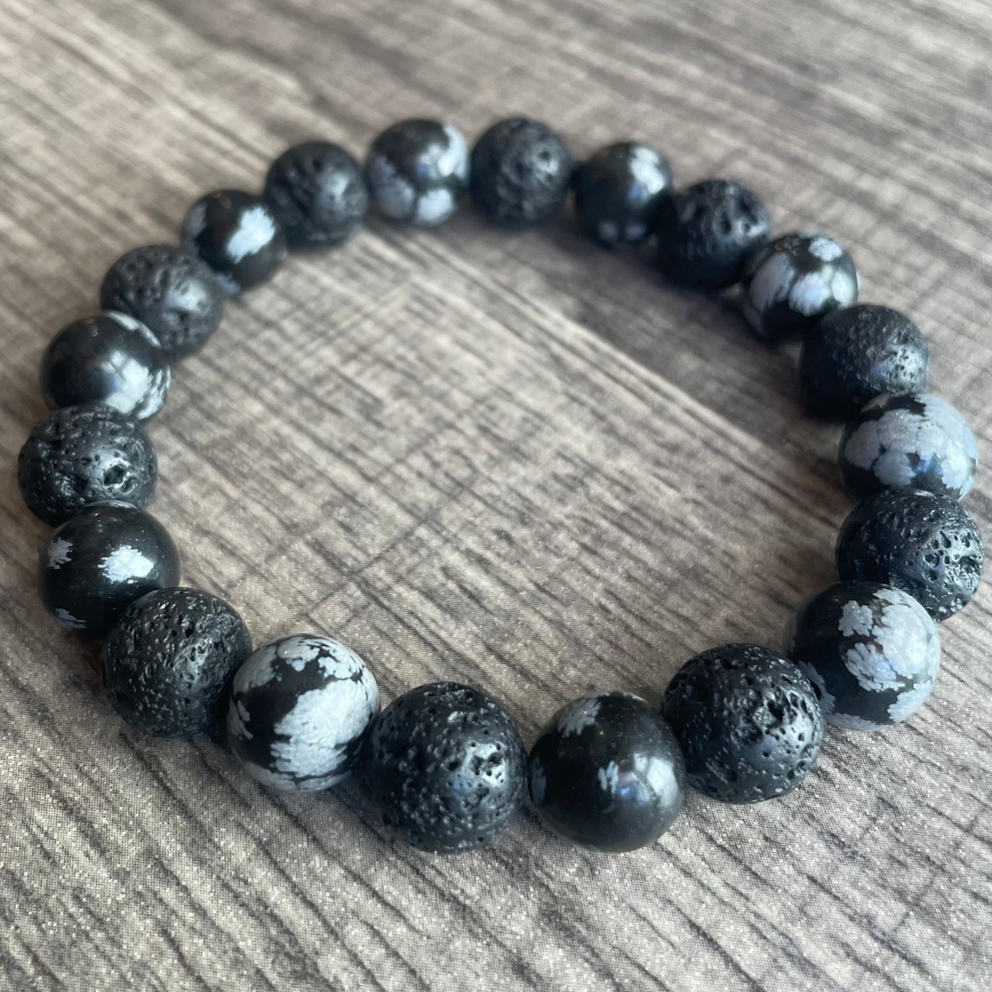 Snowflake Obsidian + Lava Stone 10mm
