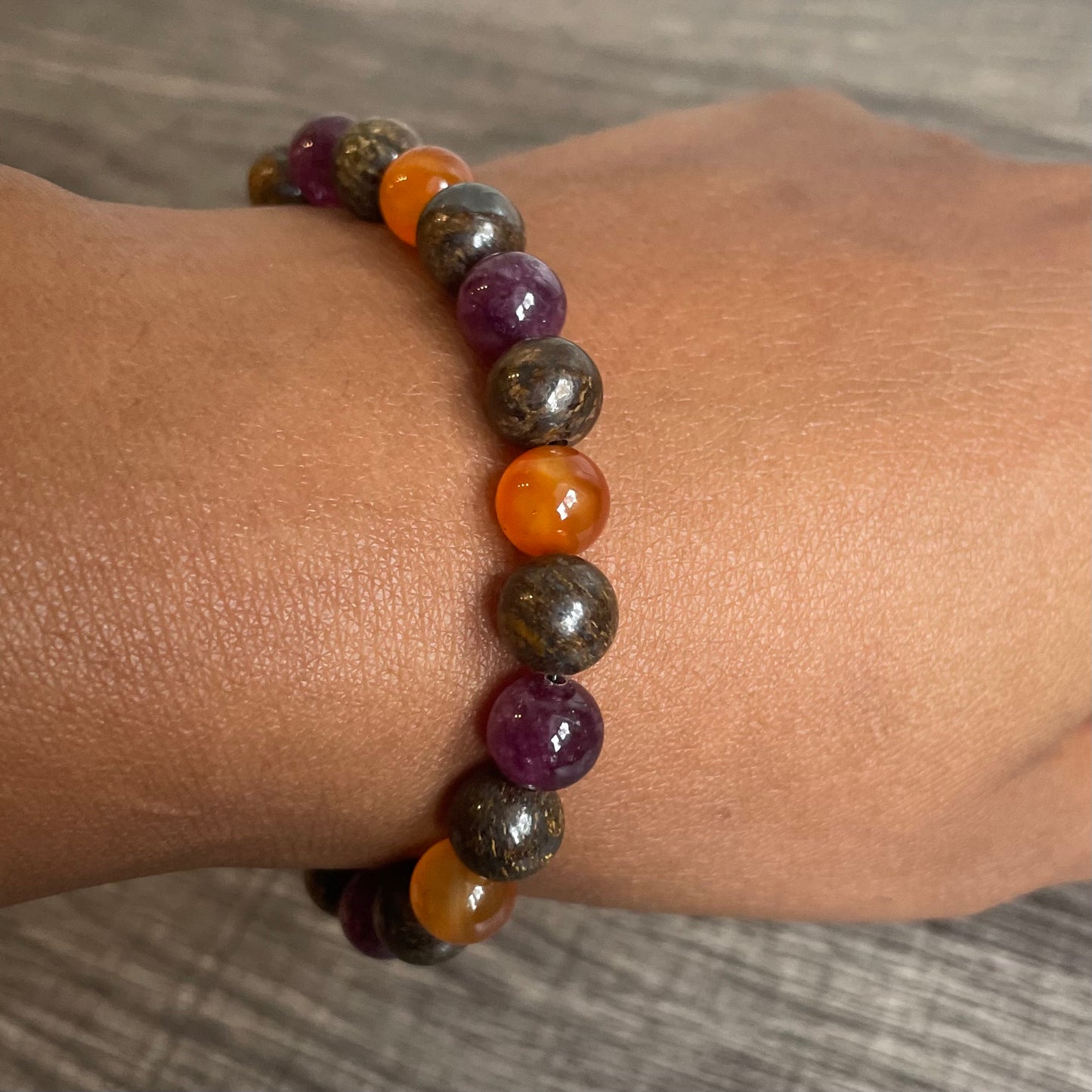 Bronzite, Carnelian, Lepidolite 8mm