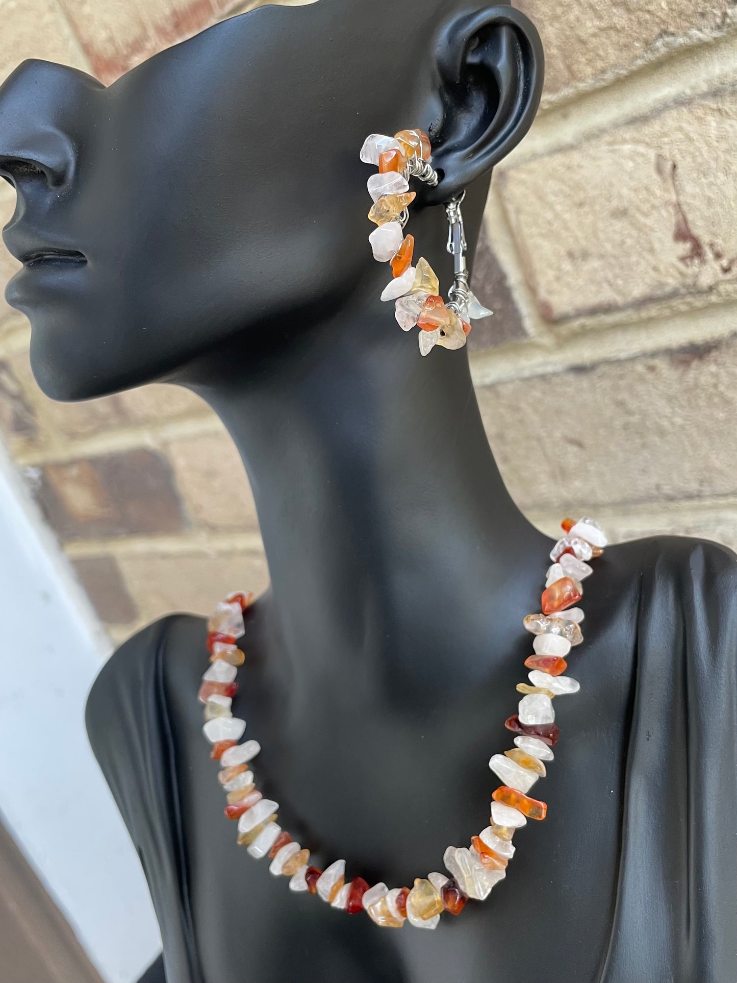 Carnelian and Rose Quartz chip hoops