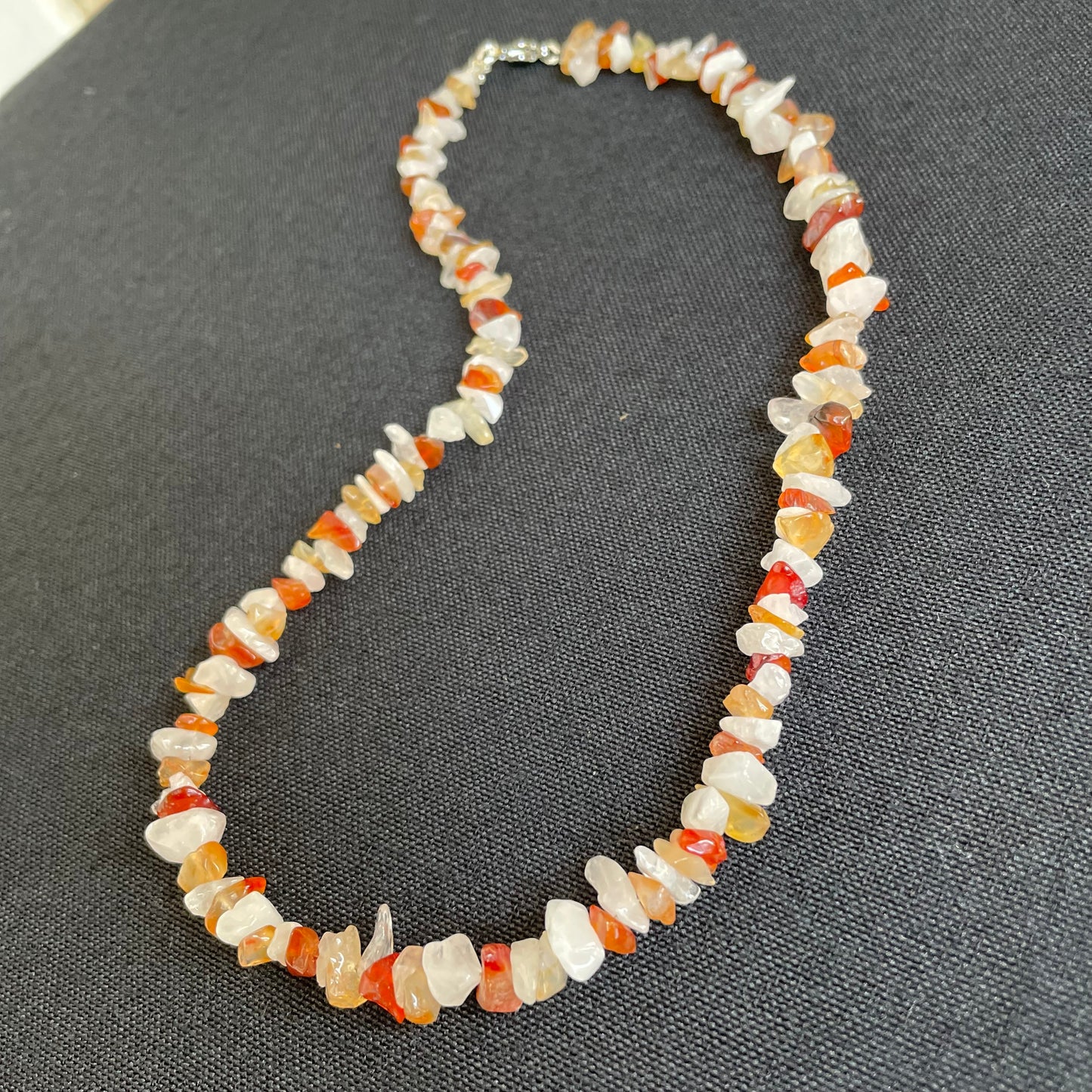 Carnelian and Rose Quartz chip necklace