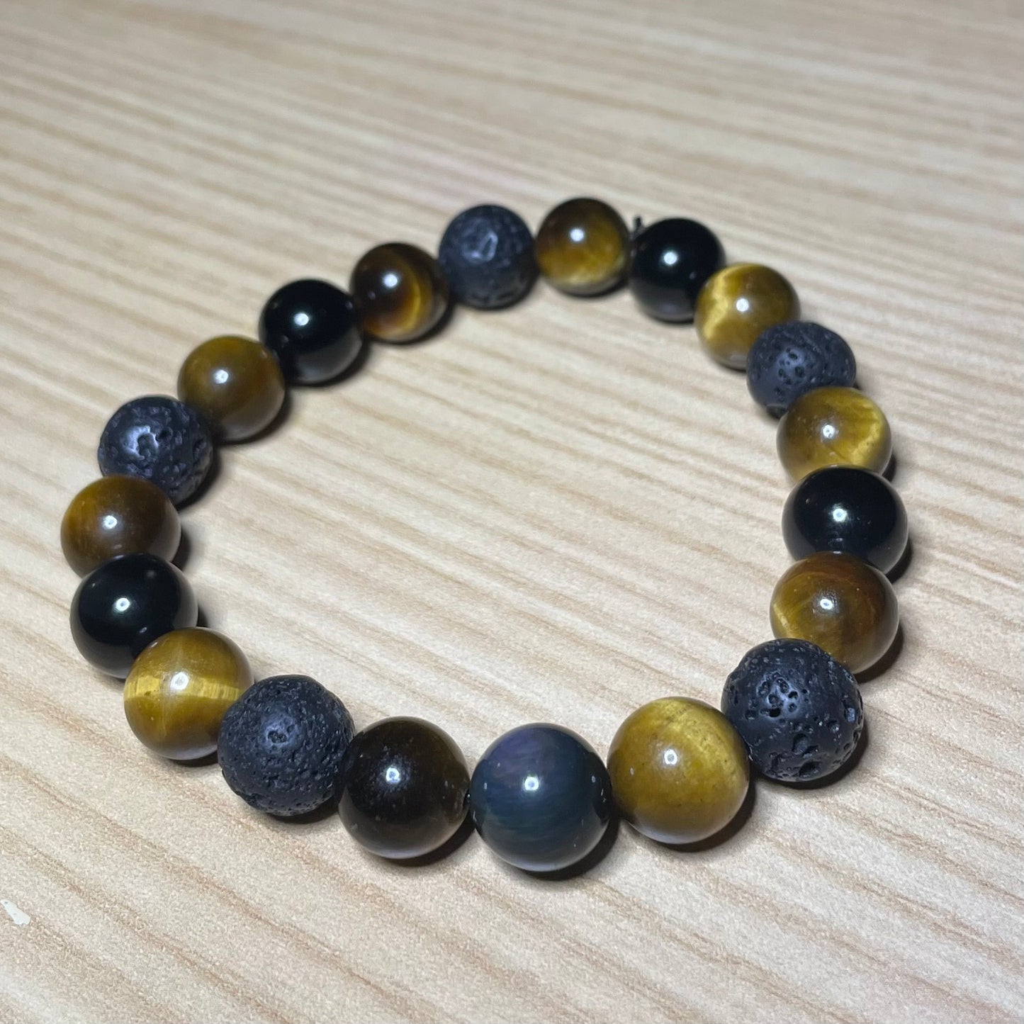 Tigers Eye, Lava Stone, Obsidian 10mm