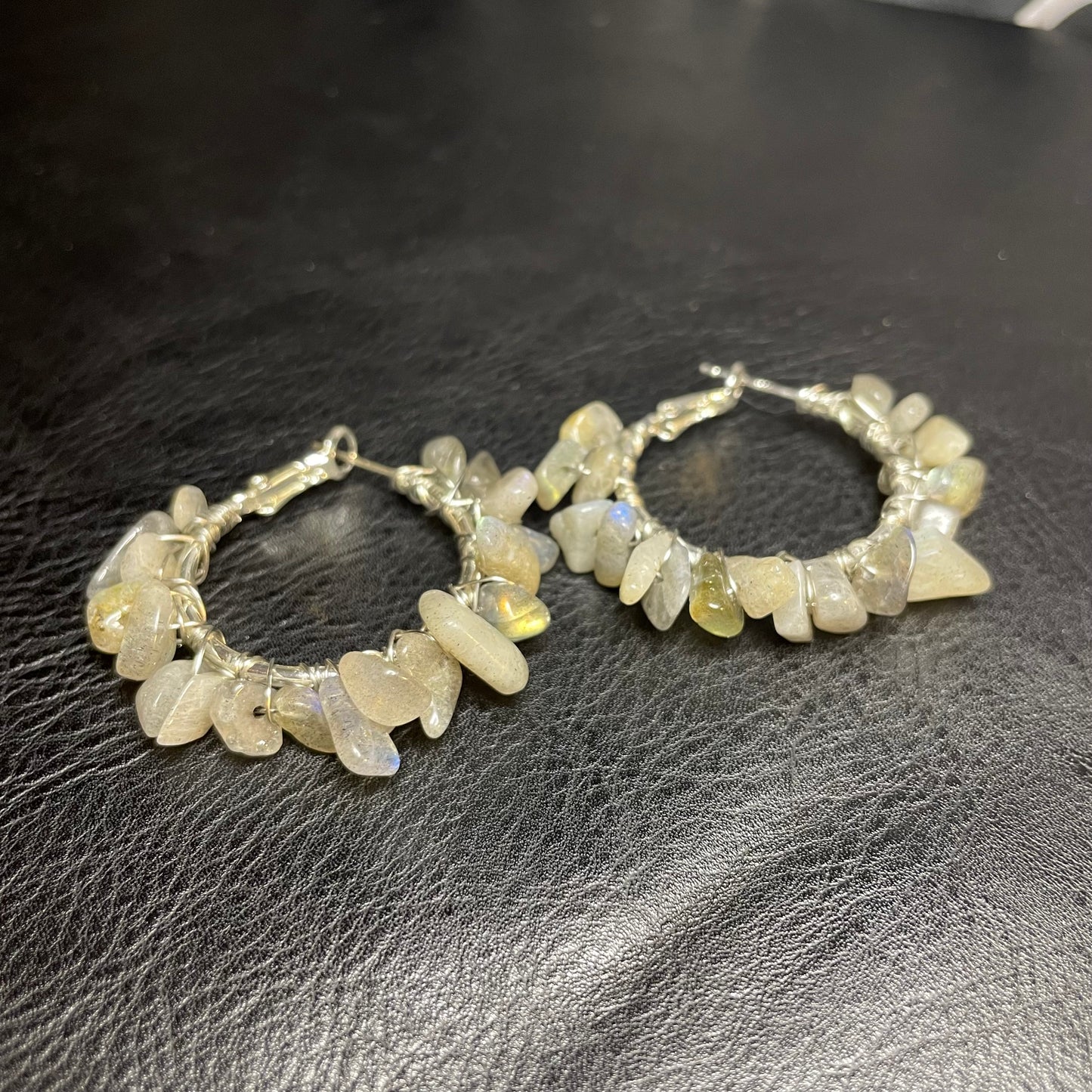 Labradorite chips hoops