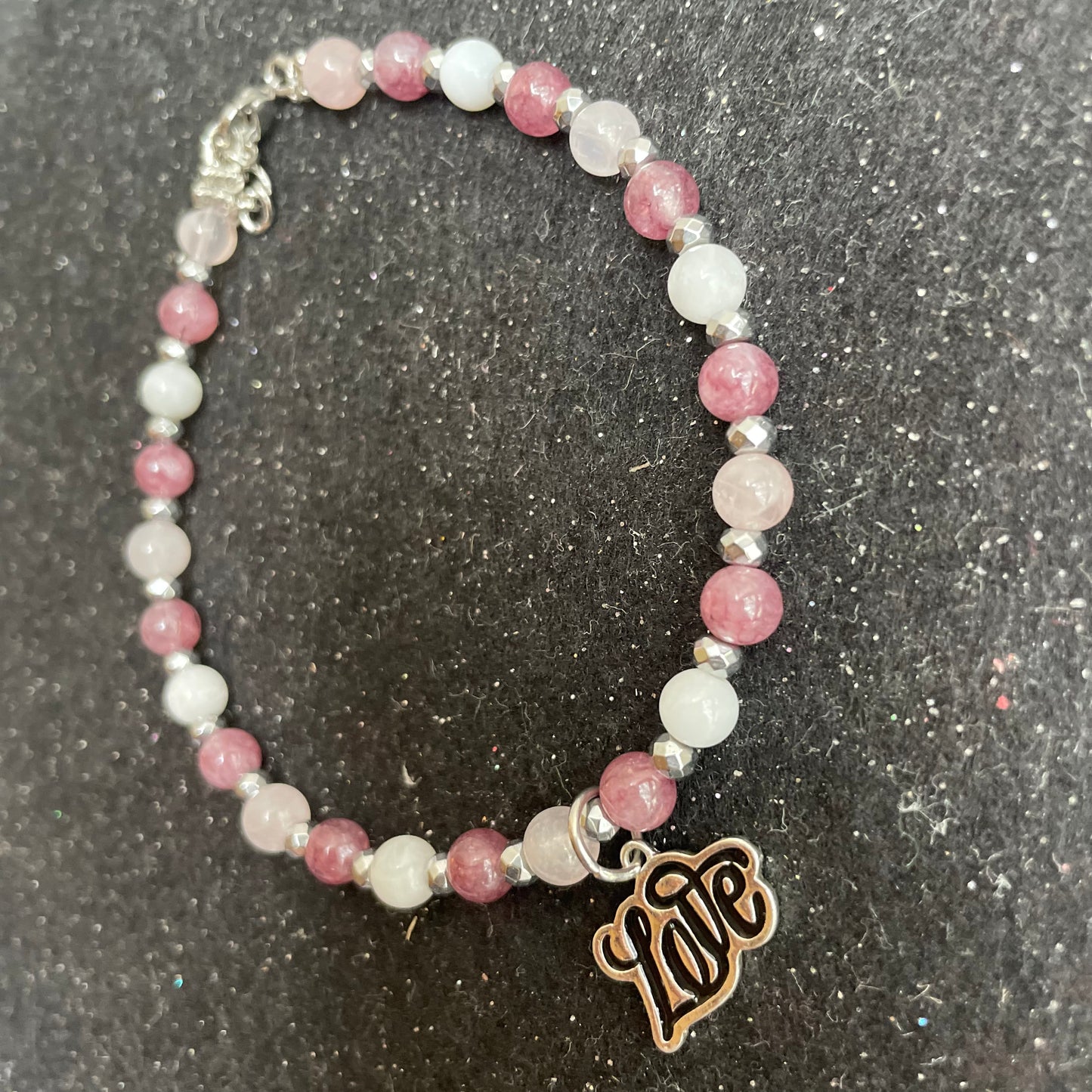 Lepidolite, Moonstone and Rose Quartz Anklet