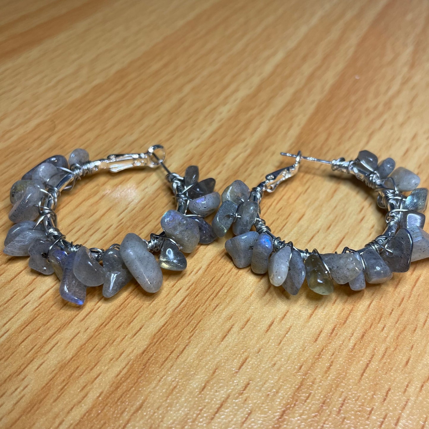 Labradorite chips hoops