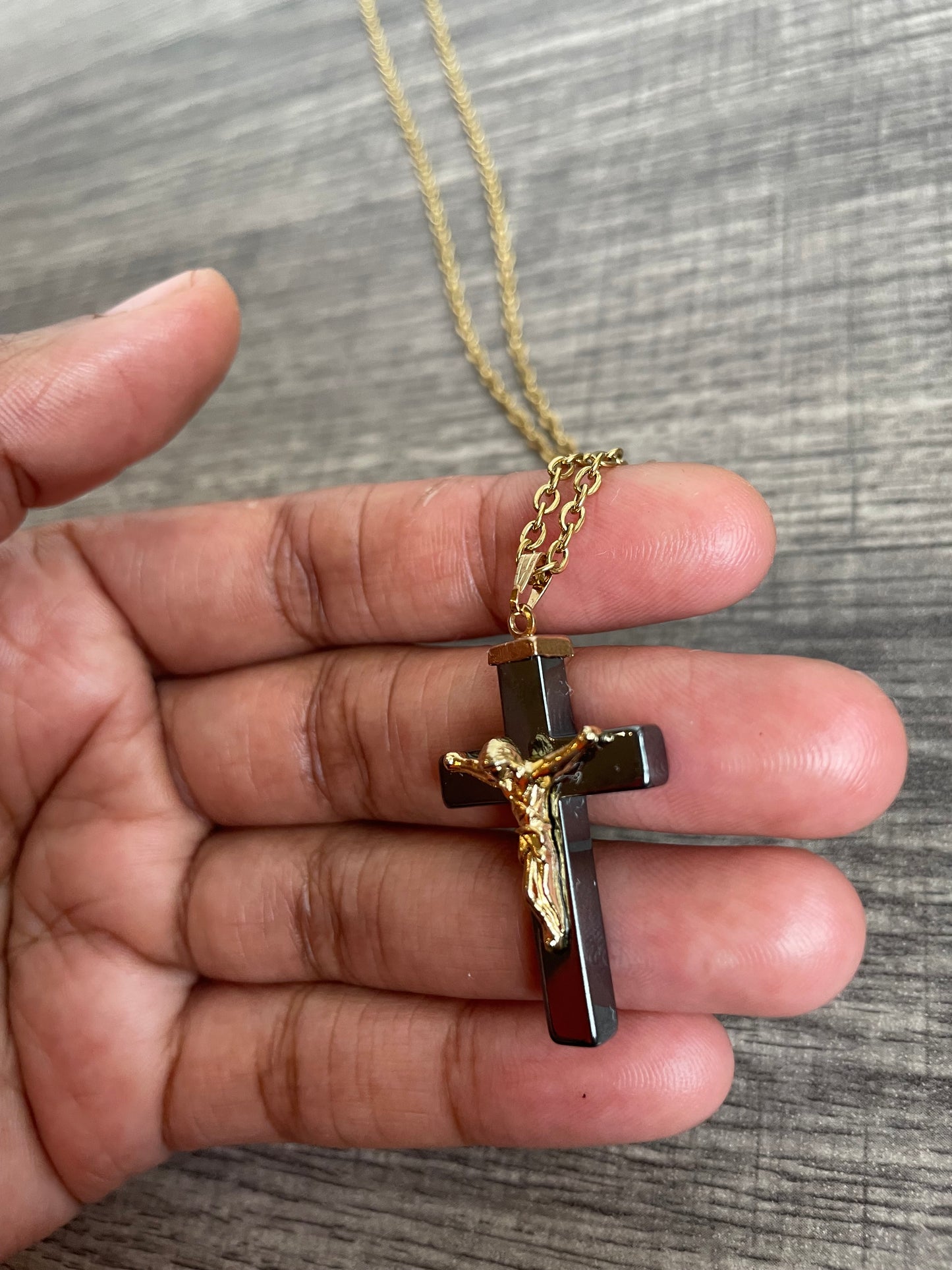 Hematite Jesus Cross
