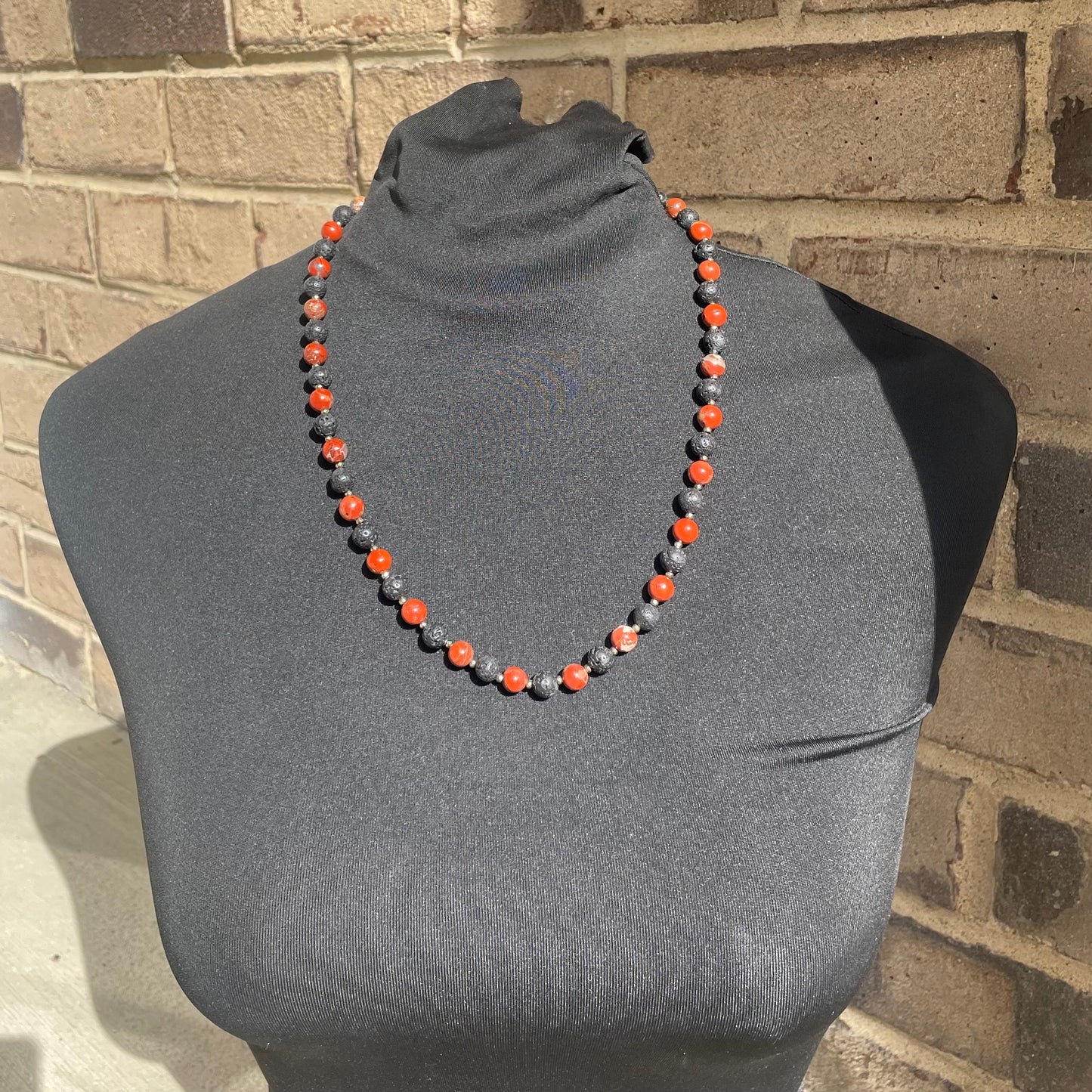 Red Jasper + Lava Stone 8mm gold accents