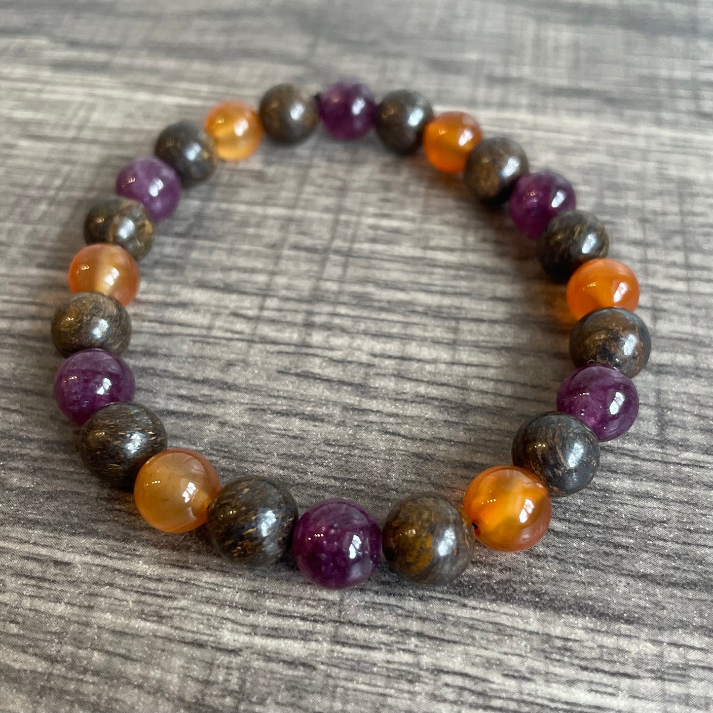 Bronzite, Carnelian, Lepidolite 8mm