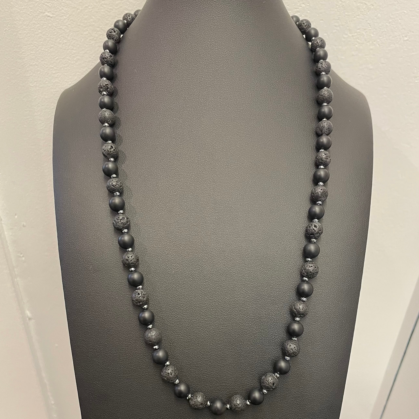 24 inch matted black onyx and lava stone