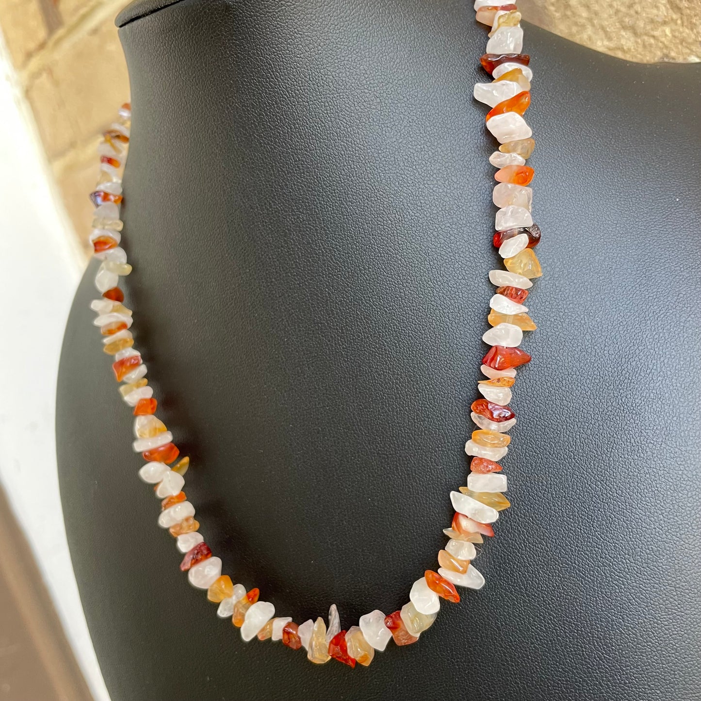 Carnelian and Rose Quartz chip necklace