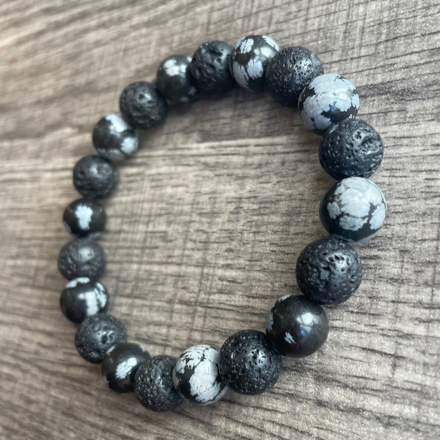 Snowflake Obsidian + Lava Stone 10mm