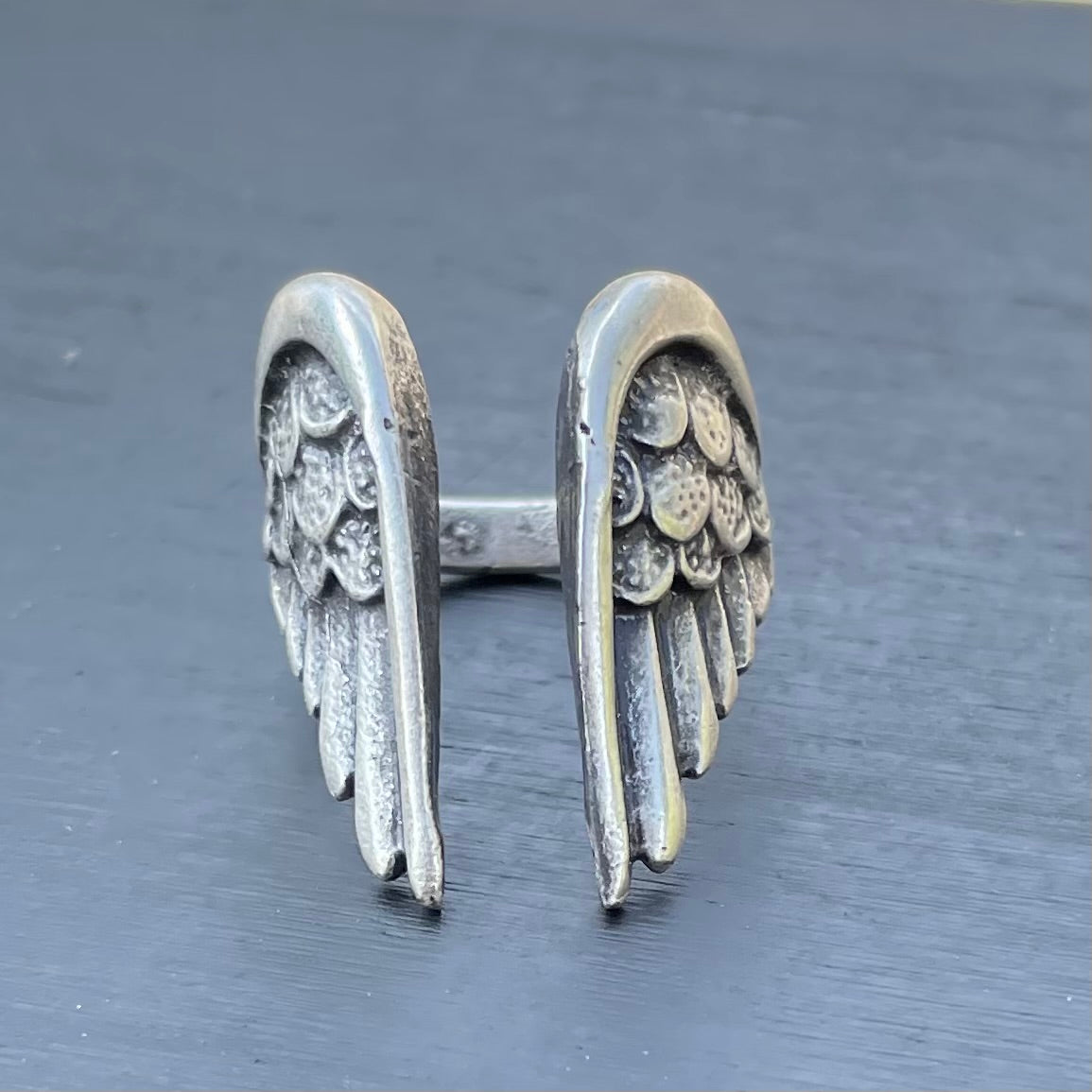 Angel wings antique silver brass