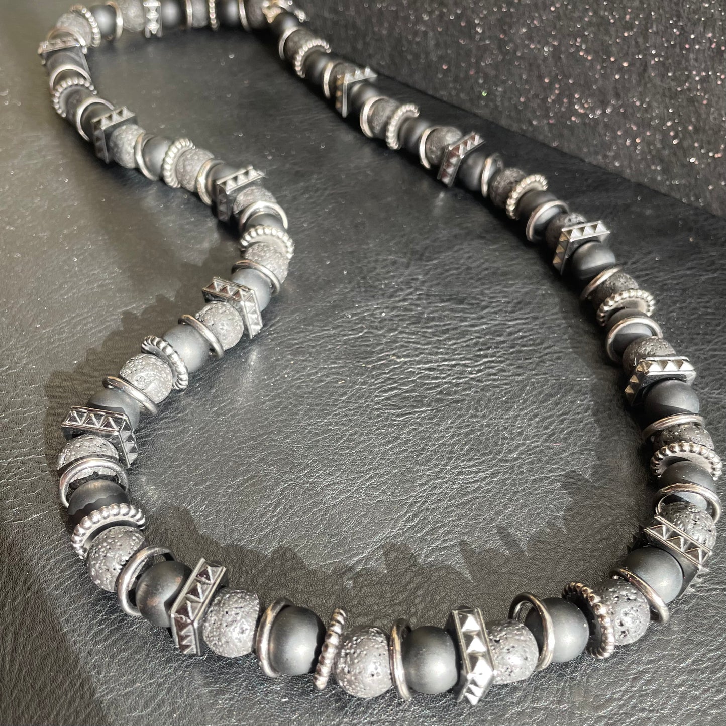 Lava Stone and Black Onyx 24 inch 10mm