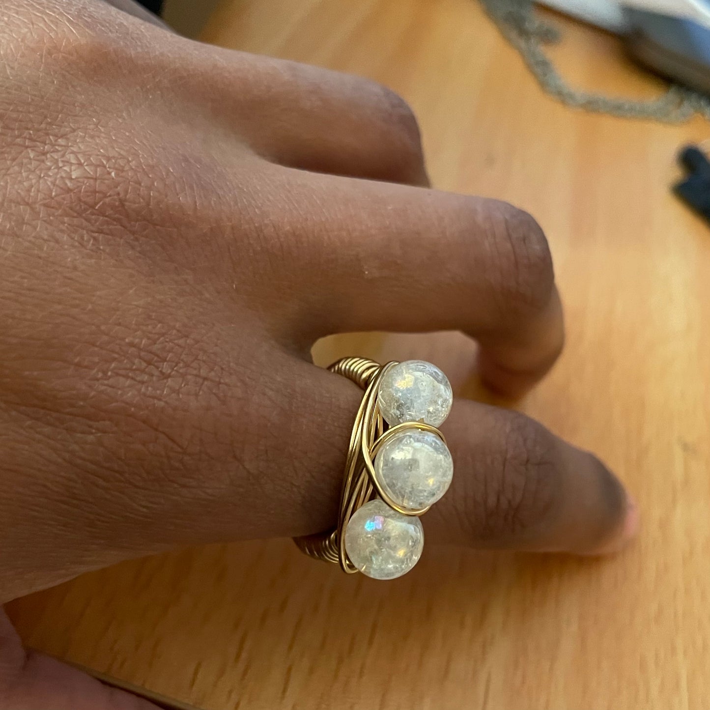 Rainbow Crystal Three Beaded Ring