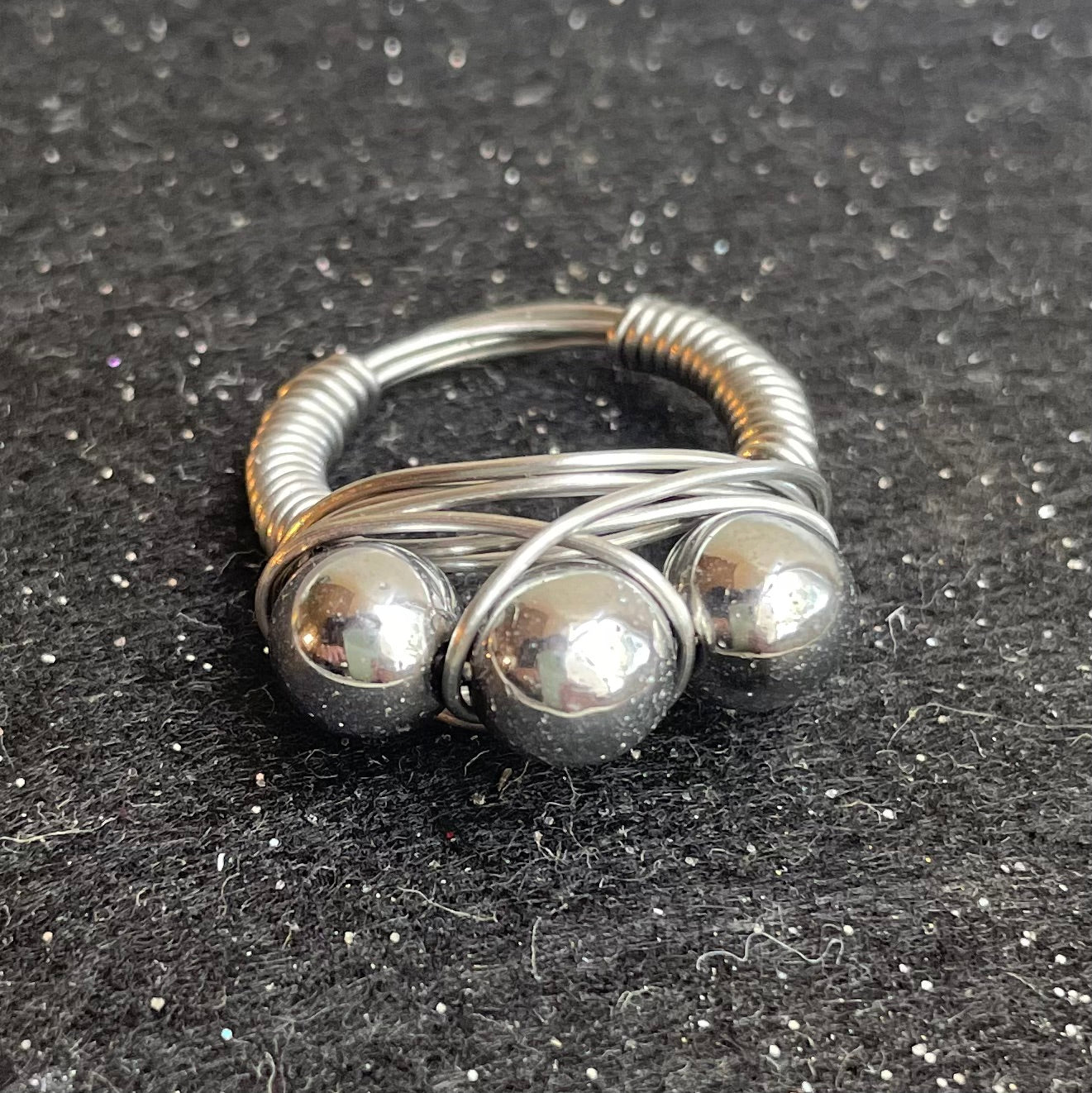 Titanium Hematite Three Beaded Ring
