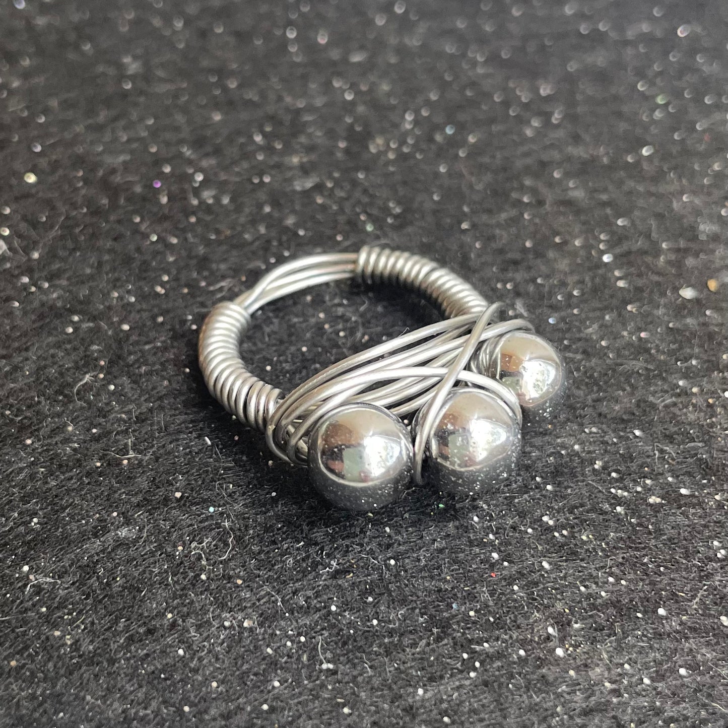 Titanium Hematite Three Beaded Ring
