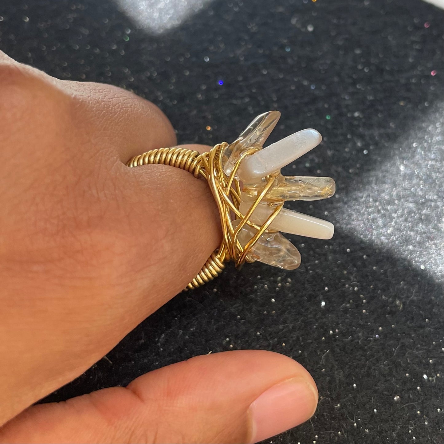 Botswana agate and Golden Rutilated Quartz ring