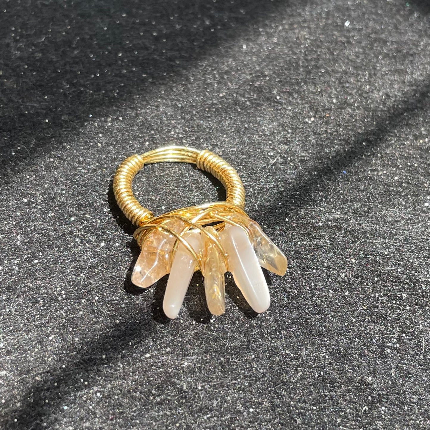 Botswana agate and Golden Rutilated Quartz ring