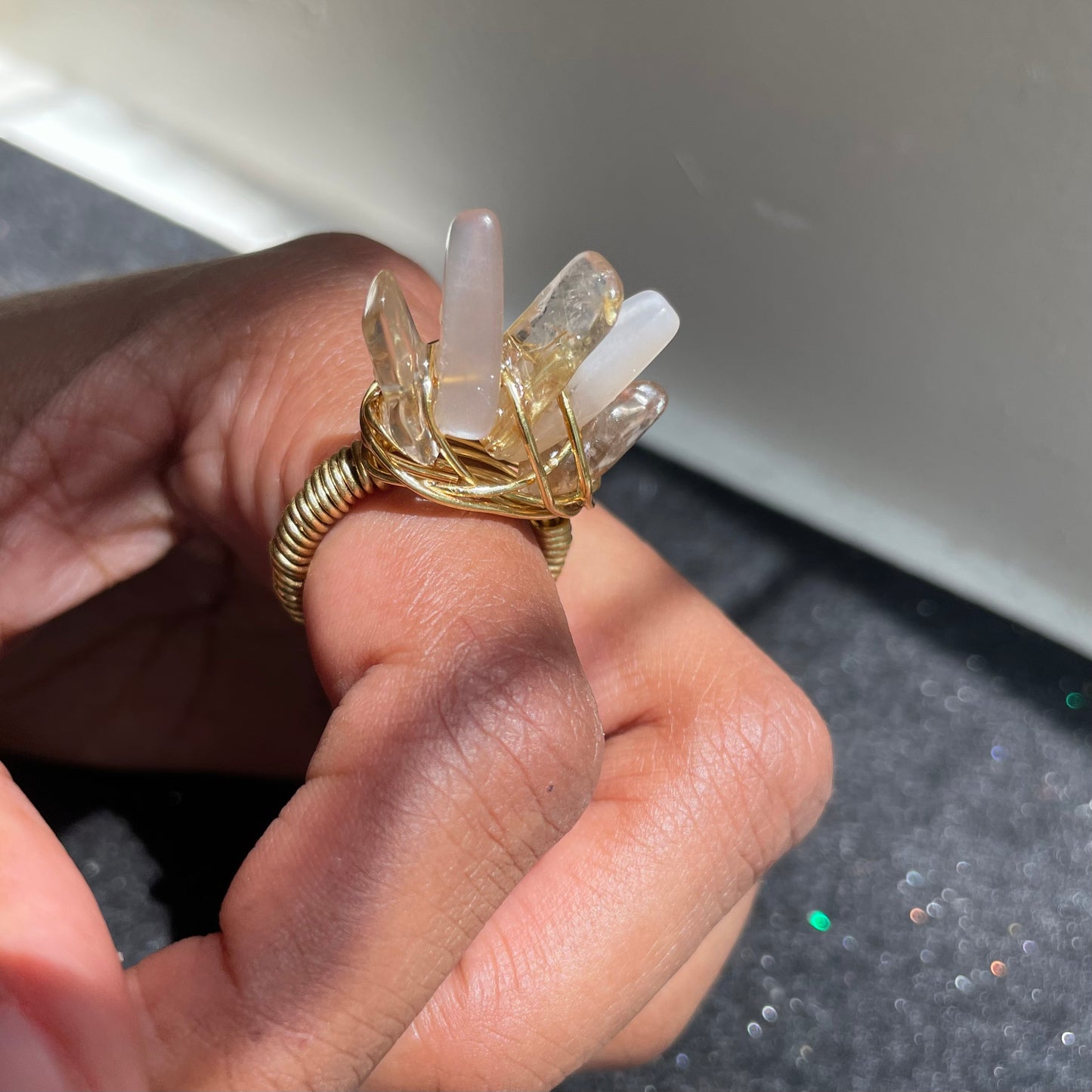 Botswana agate and Golden Rutilated Quartz ring