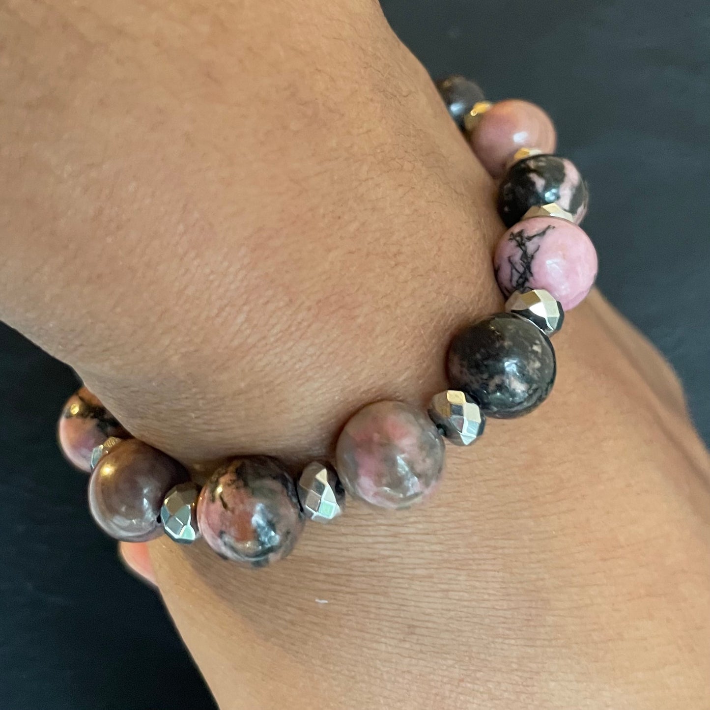 Black Striped Rhodochrosite 10mm