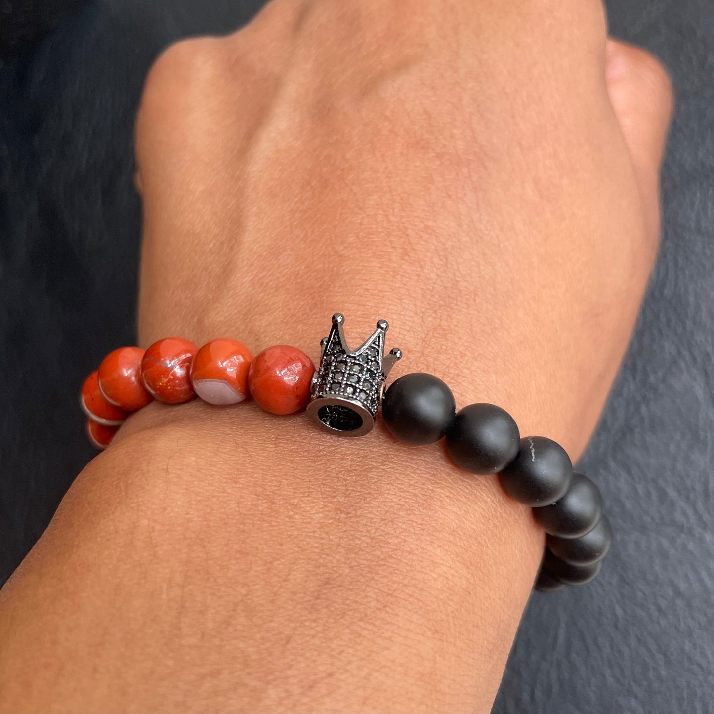 Red Jasper/ Black Onyx Black Crown 8mm