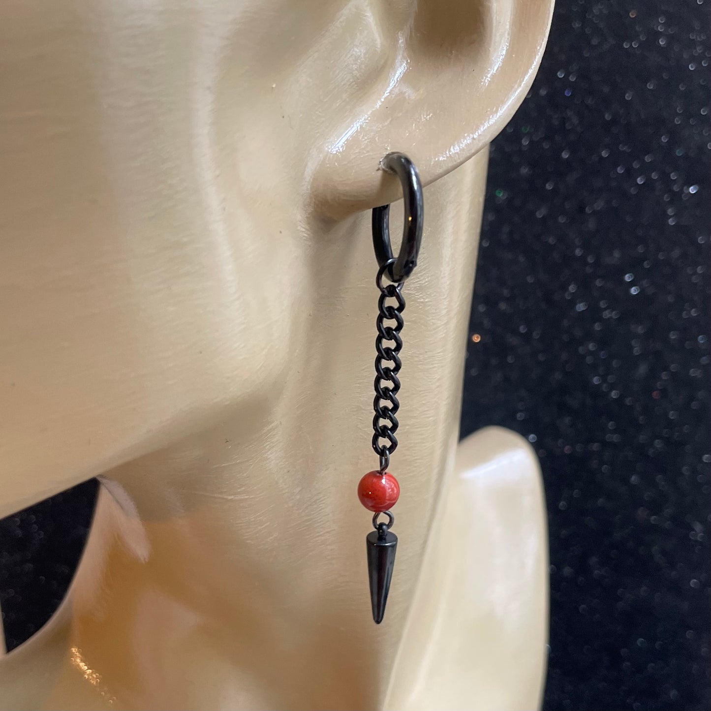 Single Red Jasper Dangle Earring (Blk)