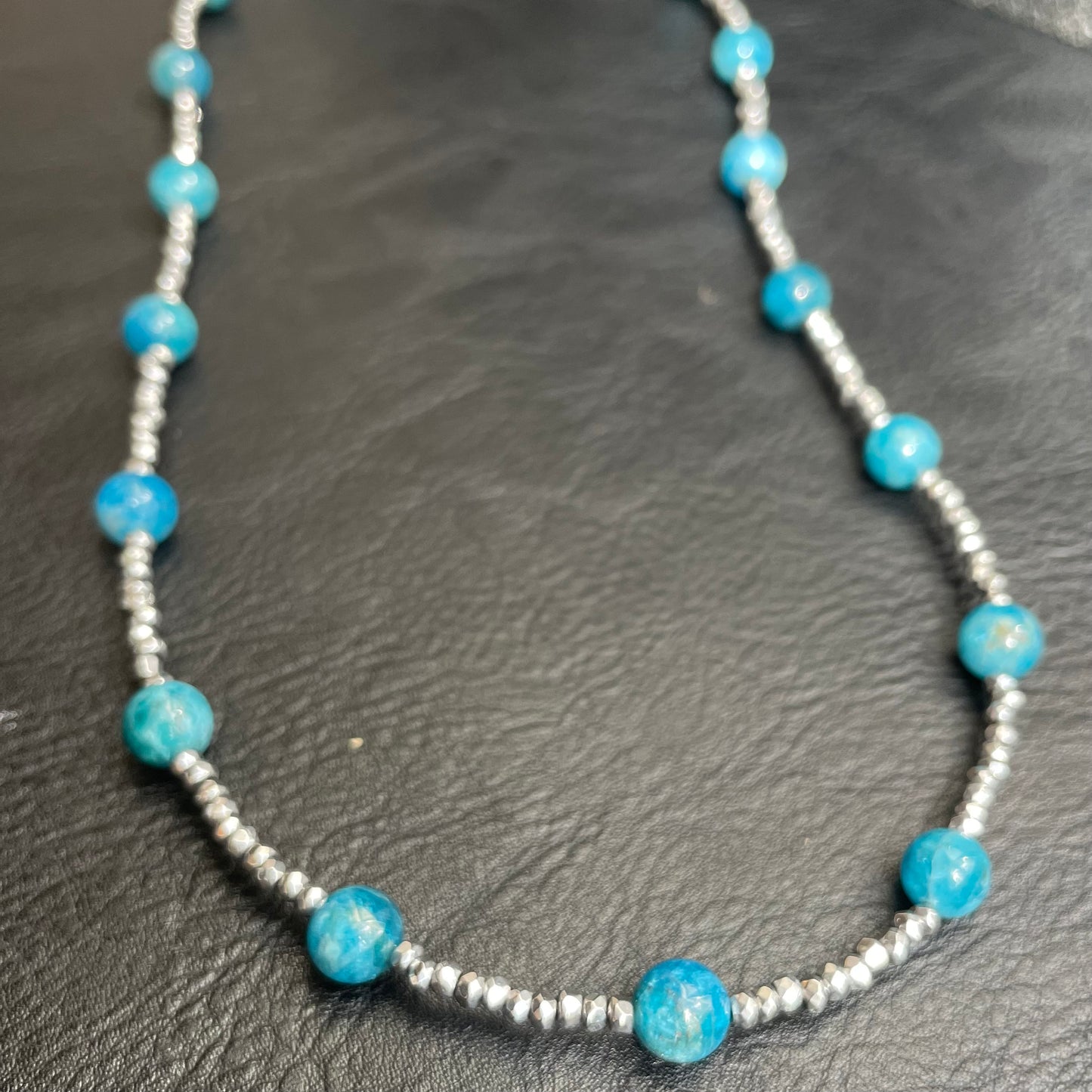 Blue Apatite and Titanium Accents 18 inch
