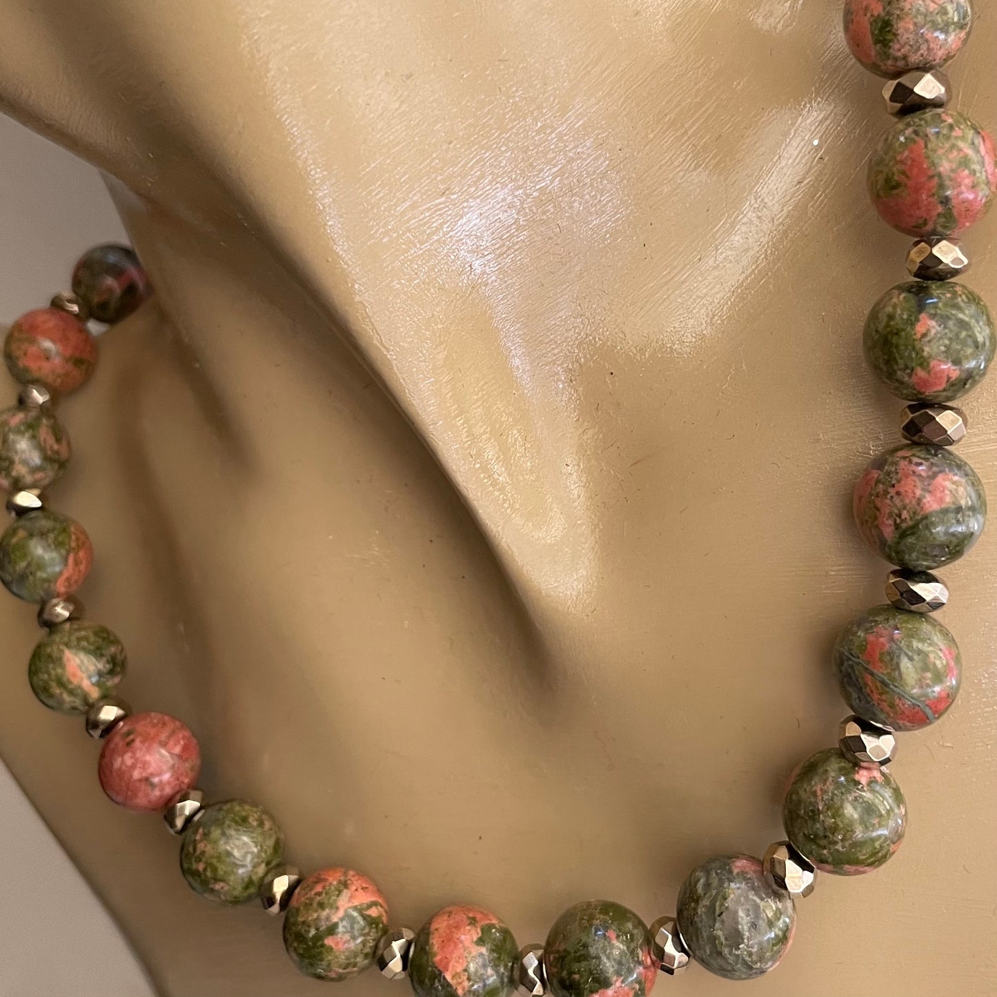 Unakite 12mm, 18 inch necklace