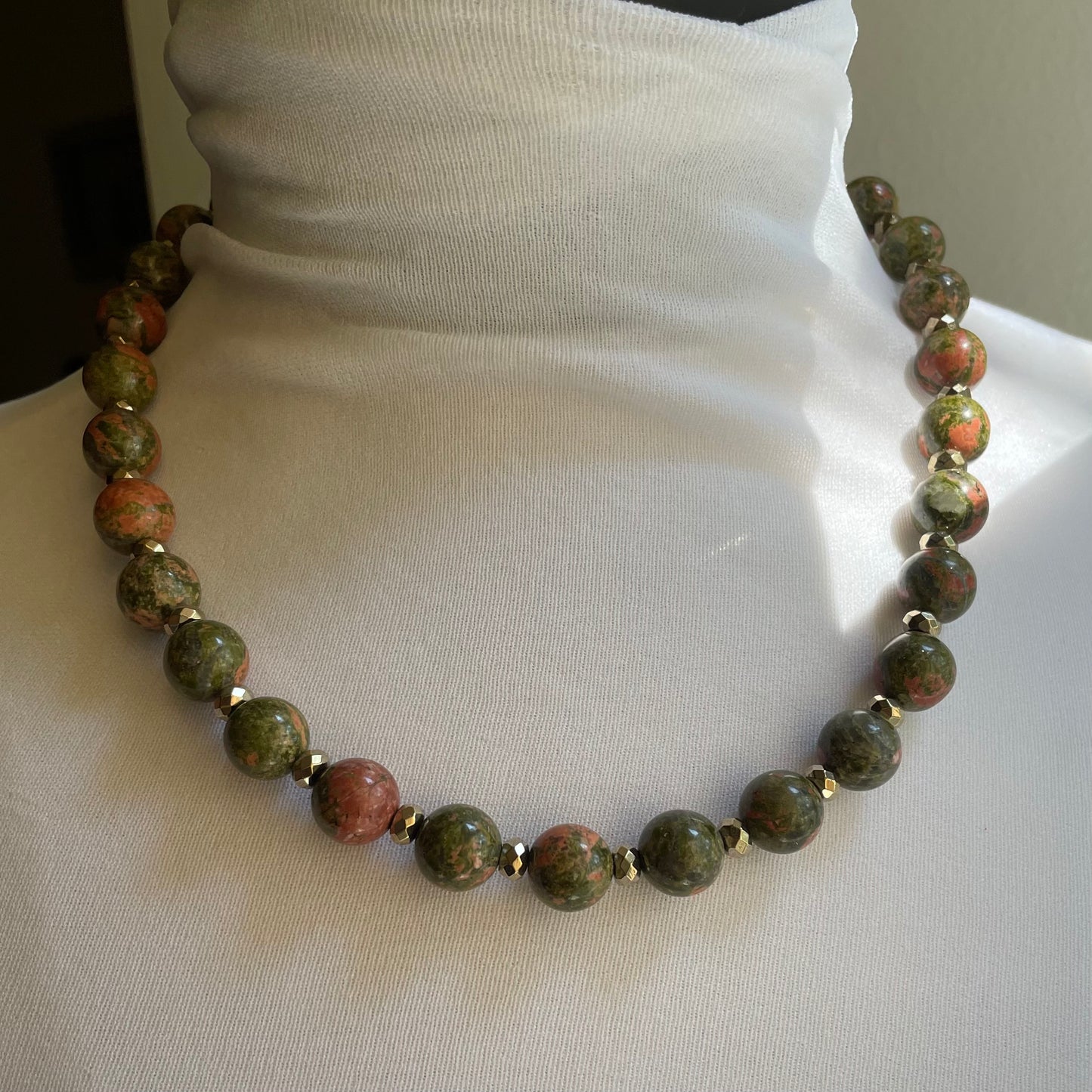 Unakite 12mm, 18 inch necklace