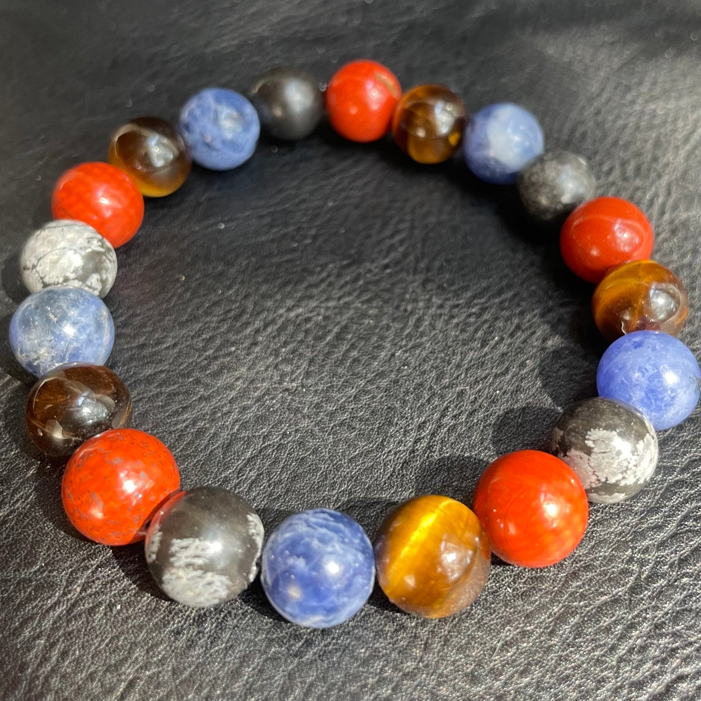 Sodalite, Tiger's Eye, Snowflake Obsidian, Red Jasper 10mm
